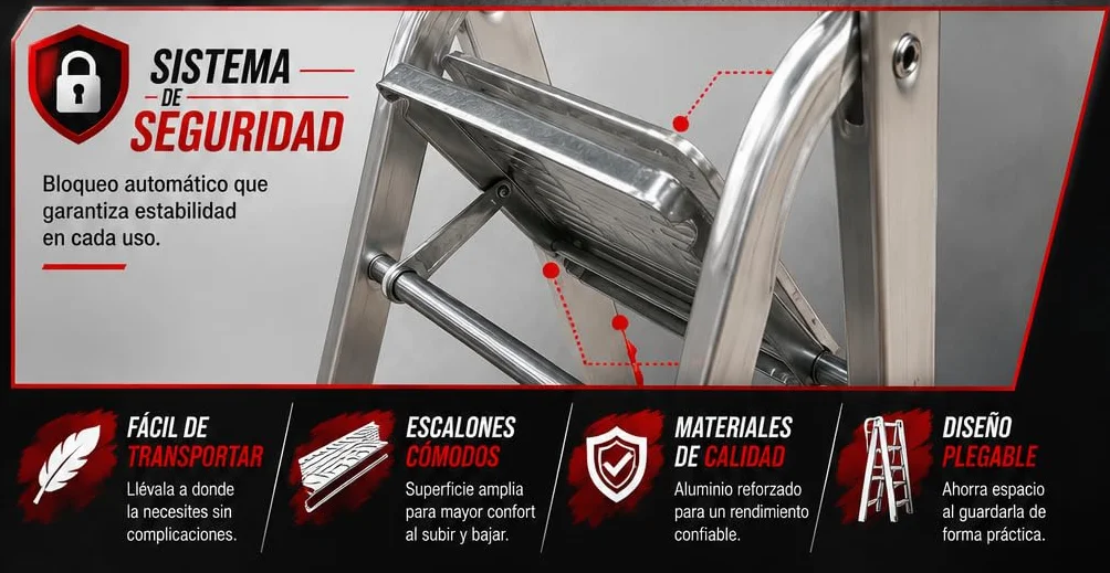 Escalera de Tijera Plegable, Escalera de Aluminio, Multiusos, Antideslizante, Ligera y Resistente, Escalera Doméstica, Fácil Transporte (4 peldaños)