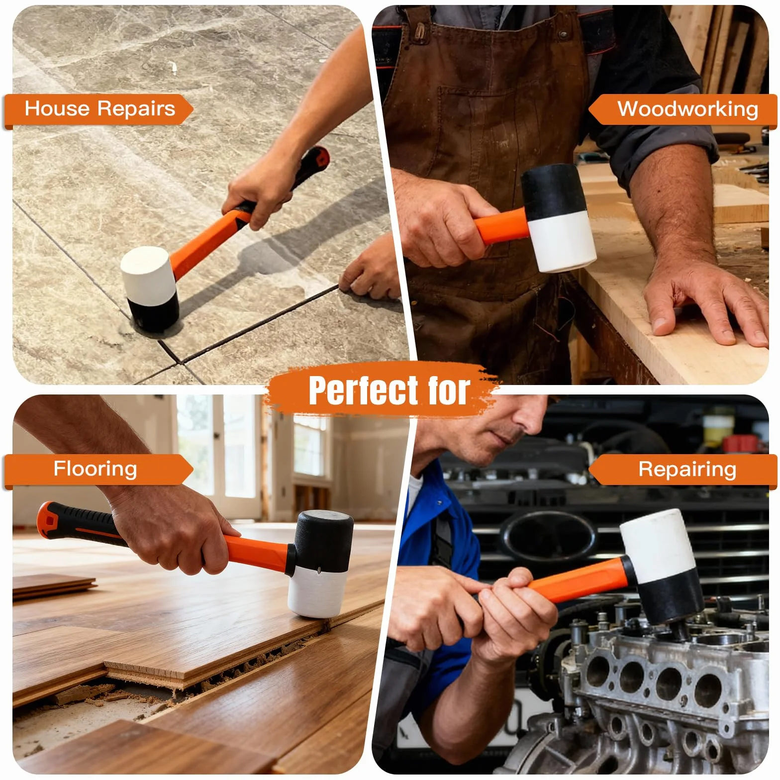Mazo de goma - Mazo de cara blanda de 32 oz para la instalación de suelos y carpintería - Con mango de fibra de vidrio para proteger la superficie Rubber Mallet