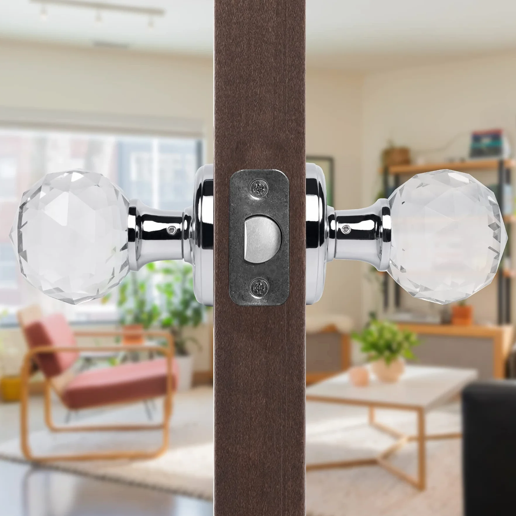 CWOVRS Tiradores de puerta de cristal (1 par), pomos de puerta de cristal sólido de 60 mm, pomos de puerta interiores de cristal con juego de tornillos para dormitorio, baño, sala de estar