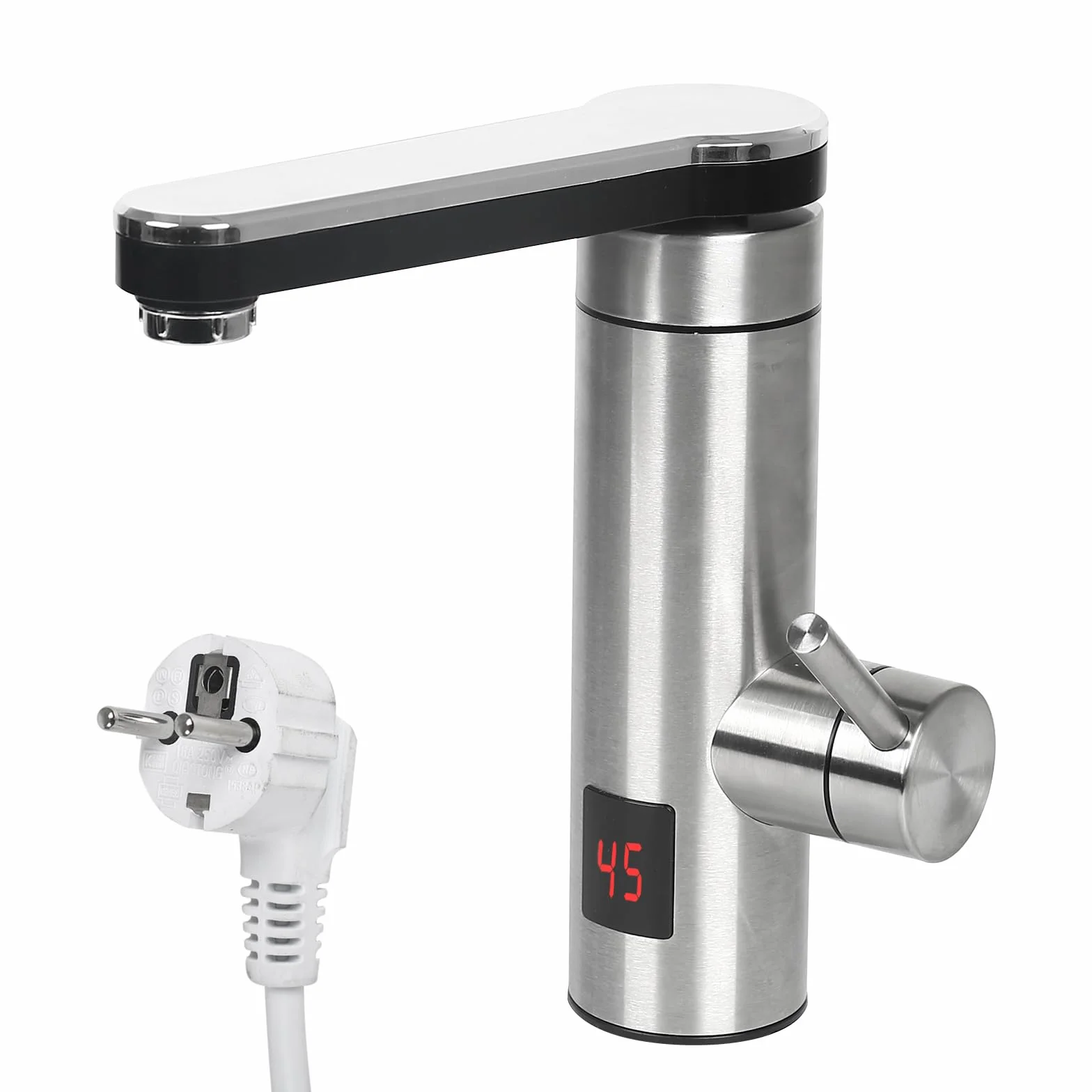 Grifo Calentador Eléctrico 3KW con Indicador LED 360°, Mezclador de Acero Inoxidable para Baño y Cocina