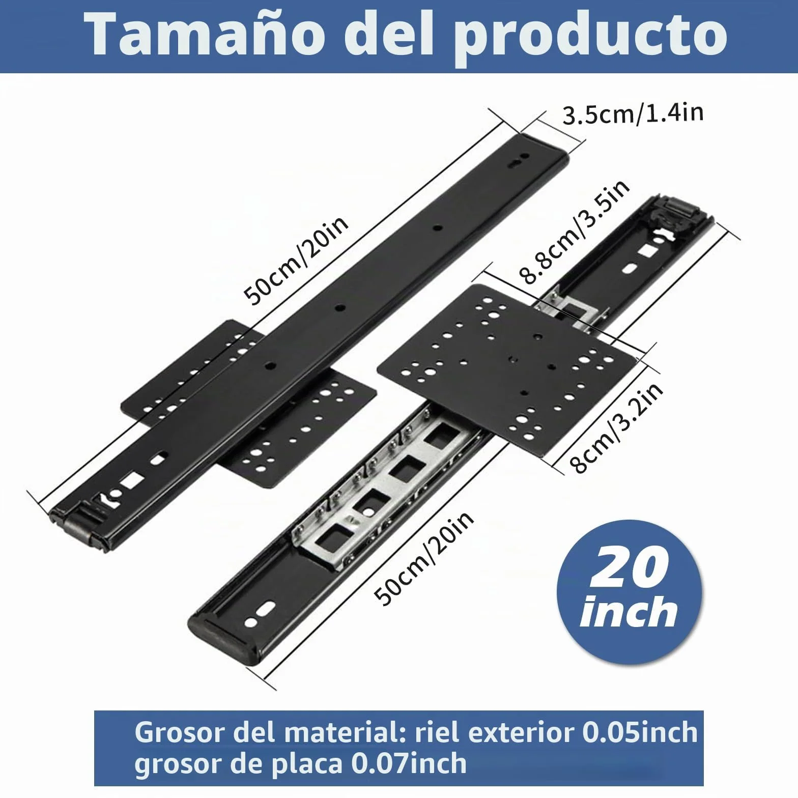 Rieles ocultos para puertas de armario, 2 unidades de 30-70 cm para puertas de armario, guías de bolas, montaje lateral, deslizadores de puerta corredera para armario (50 cm)