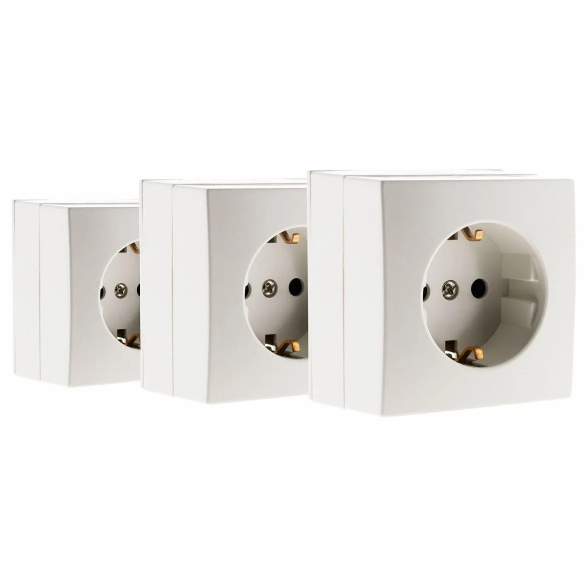 Base Schuko 16 A Blanca Pack 3 Compatible con Molduras Estándar Mecanismo Extraíble
