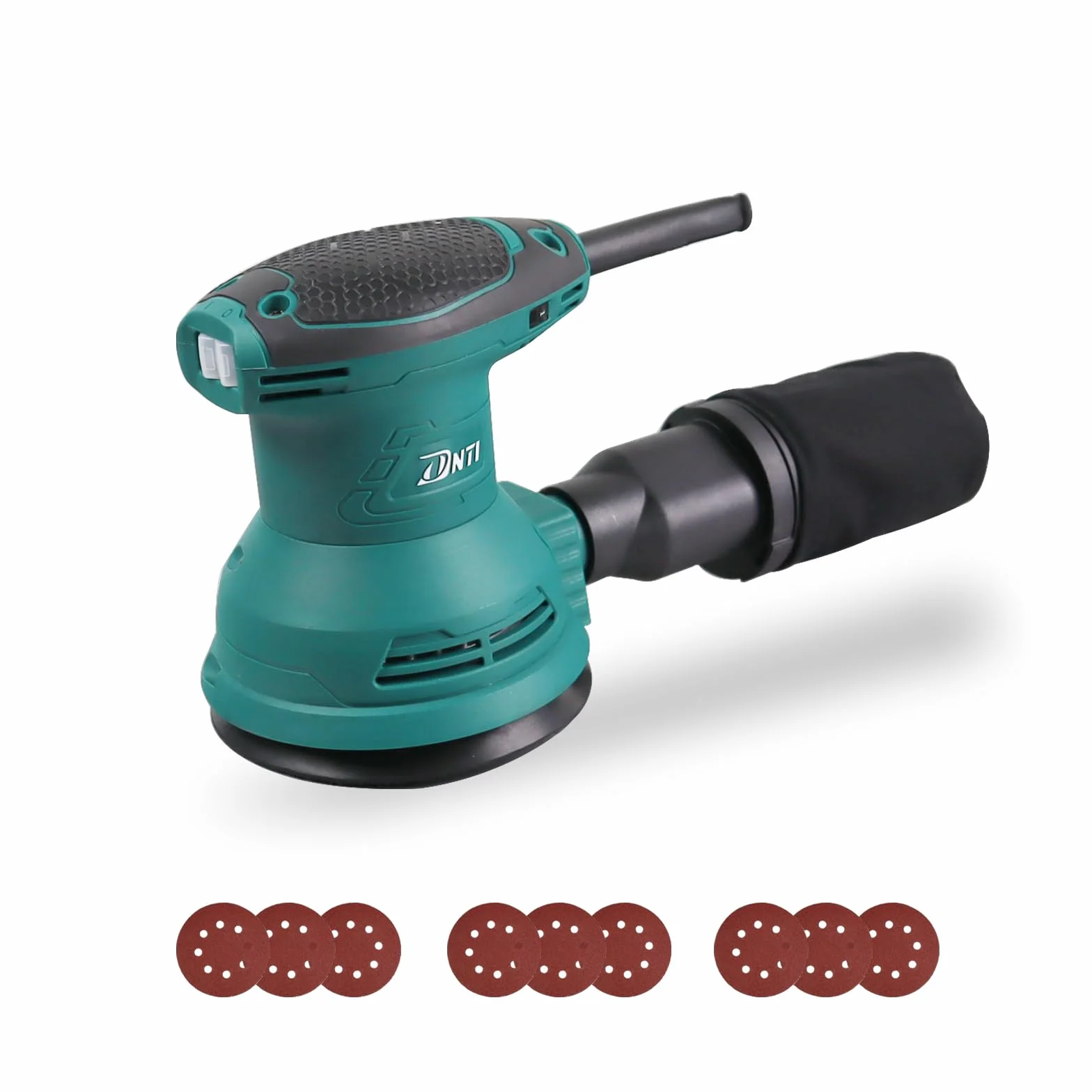 DNTI Lijadora Rotorbital 350W Ø125mm, 5000-13000 OPM, Motor Velocidad Variable, Diseño Compacto, Baja Vibración para Uso Prolongado,Bolsa de Extracción de Polvo (55301)