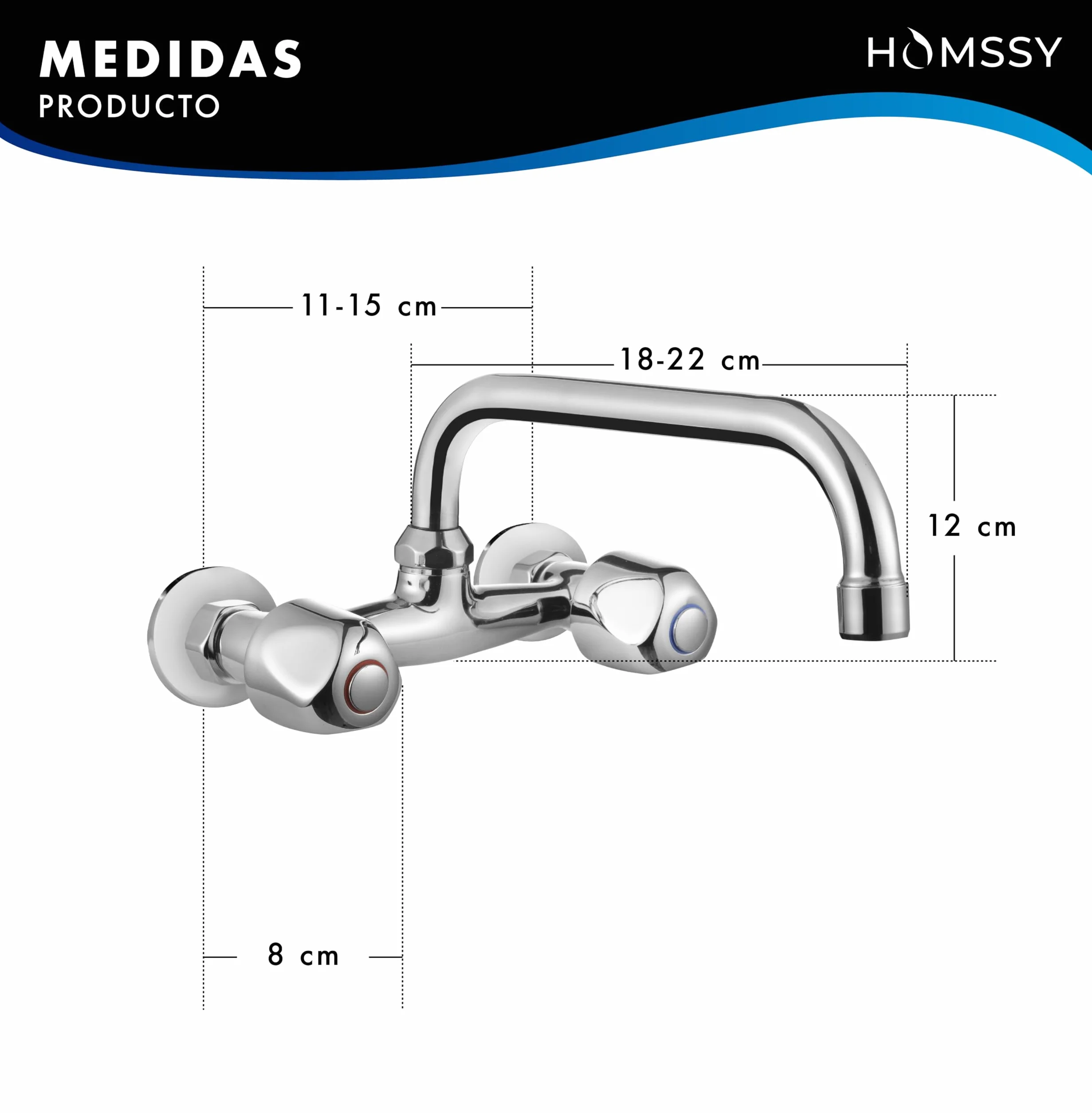 Batería de Fregadero Horizontal Empotrada en Pared, Acabado Cromado
