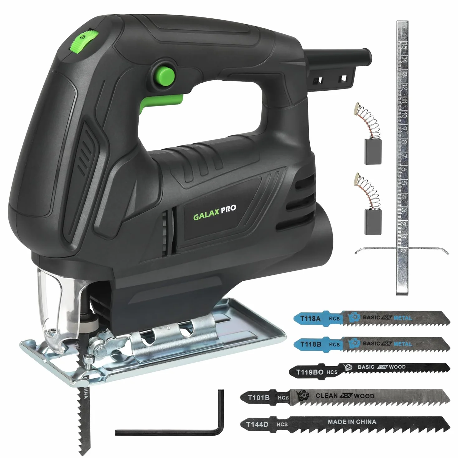 GALAX PRO 500W Sierra de Calar, 0-3000 SPM 6 Velocidad Ajustable variable,Corte -45º a 45º Sierra de Calar con cable y luces LED para cortar metal, madera y plásticos