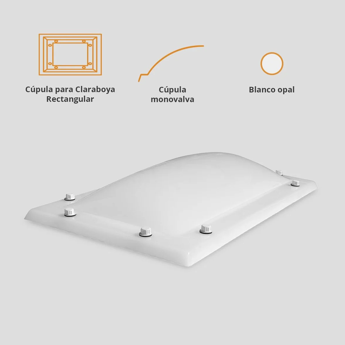 Cúpula Blanco Opal para Claraboya Techo Rectangular - Incluye Juntas, Fijaciones y Accesorios de Montaje - Tragaluz - Fabricada en Metacrilato - CxD = 60 x 90 cm - ExF = 74 x 104 cm
