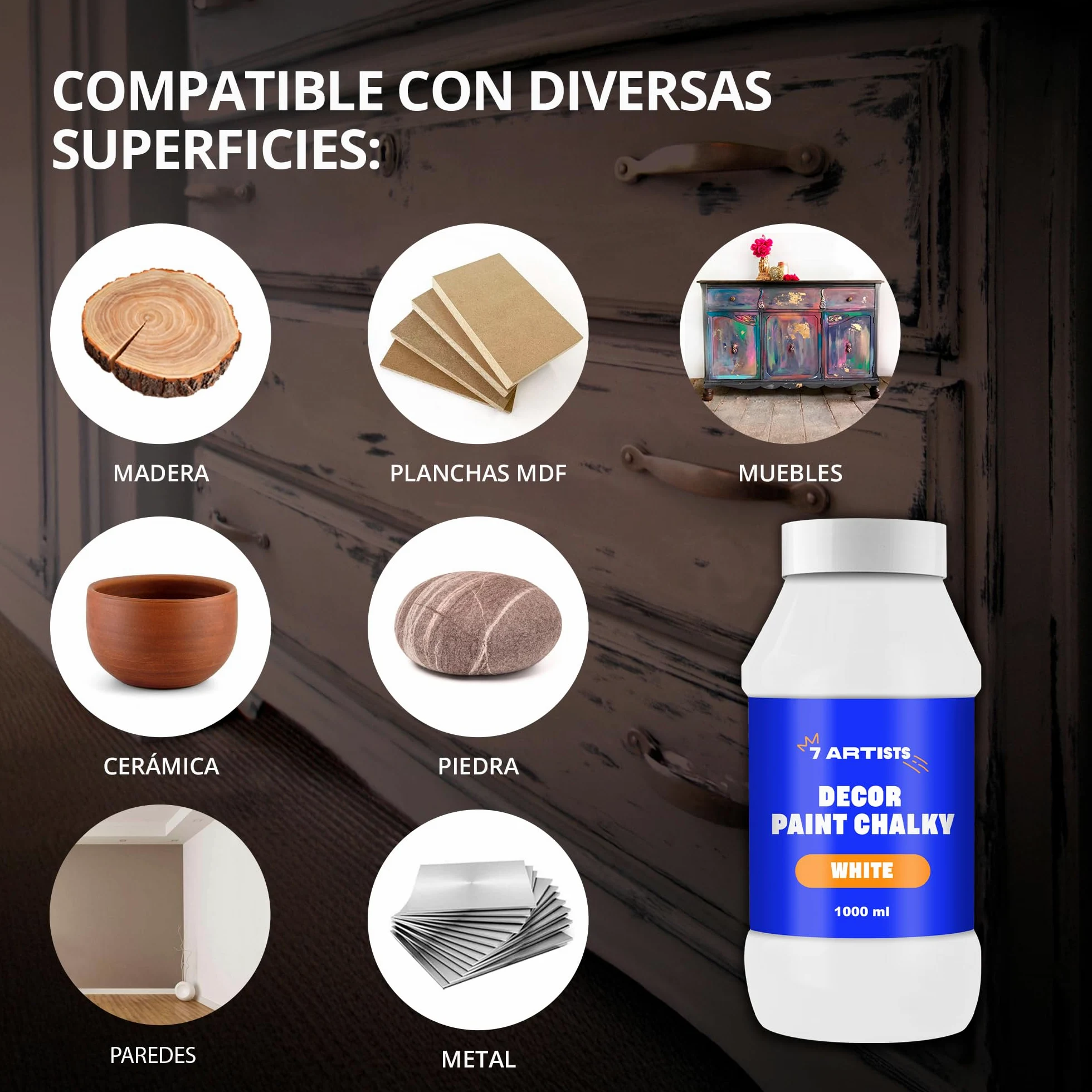 Chalk Paint Blanco 1000 ml Pintura a la Tiza para Muebles | Pintura Chalk Paint