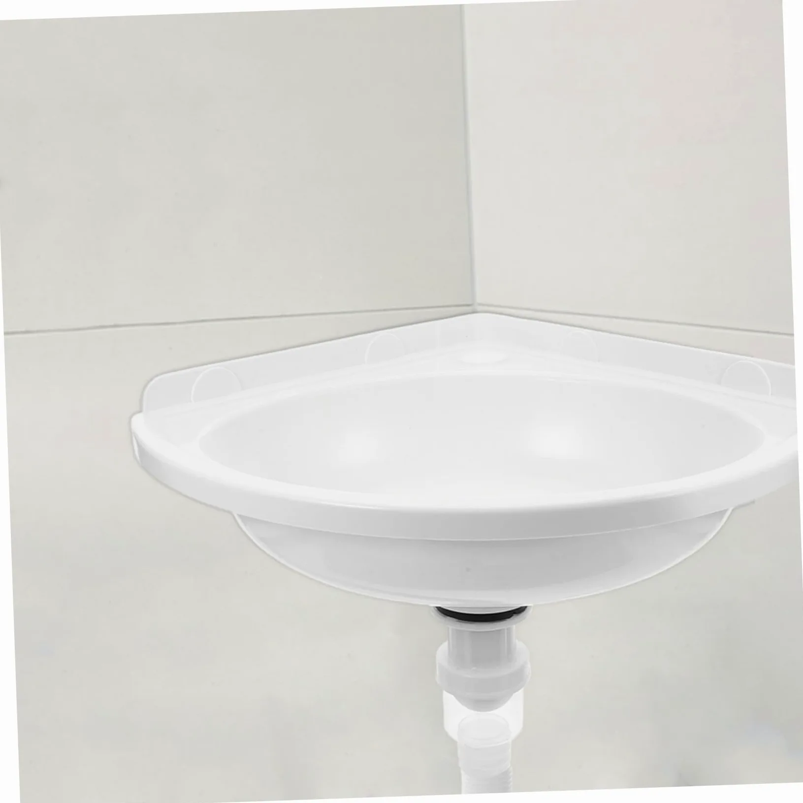 WOONEKY Lavabo de Baño Suspendido de Esquina Triangular en Plástico y Acero Inoxidable, Diseño Moderno para Optimización de Espacio y Fácil Mantenimiento en Baños Pequeños
