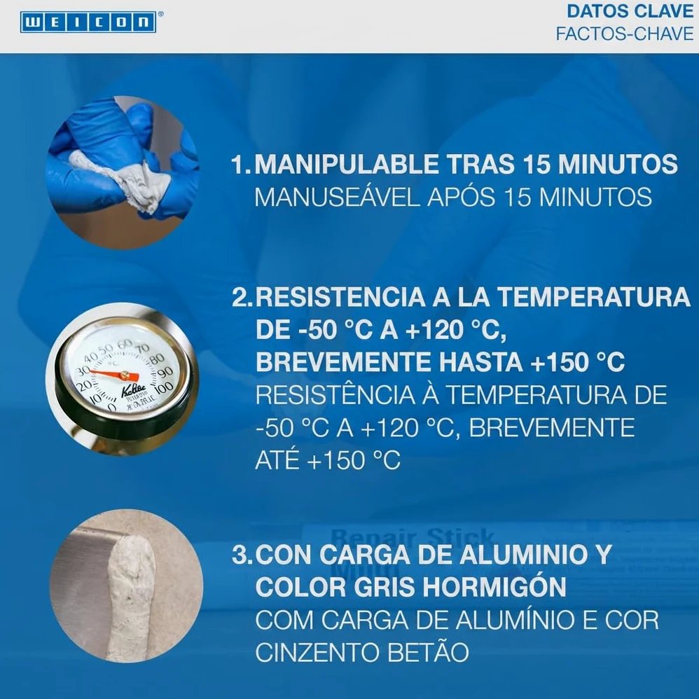 WEICON Masilla Reparadora Titanio | 115 g | De 2 Componentes | Sistema de resina epoxi resistente al desgaste y altas temperaturas