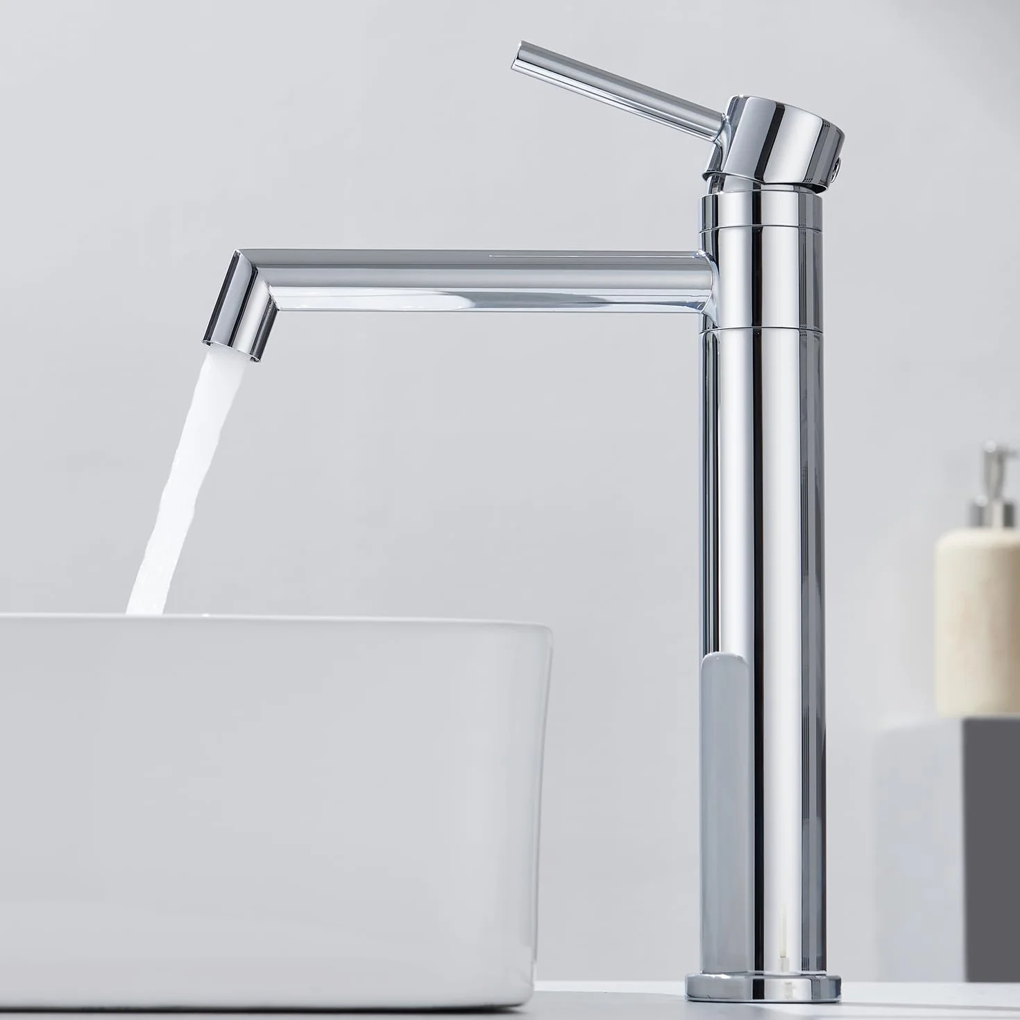 Ulytid Grifo Lavabo Alto Cromado, Grifo de Baño Giratorio de 360° para Lavabos Elevados, Mezclador Monomando de Acero Inoxidable 304 con Altura Del Caño de 204 mm, Agua Fria y Caliente Disponible