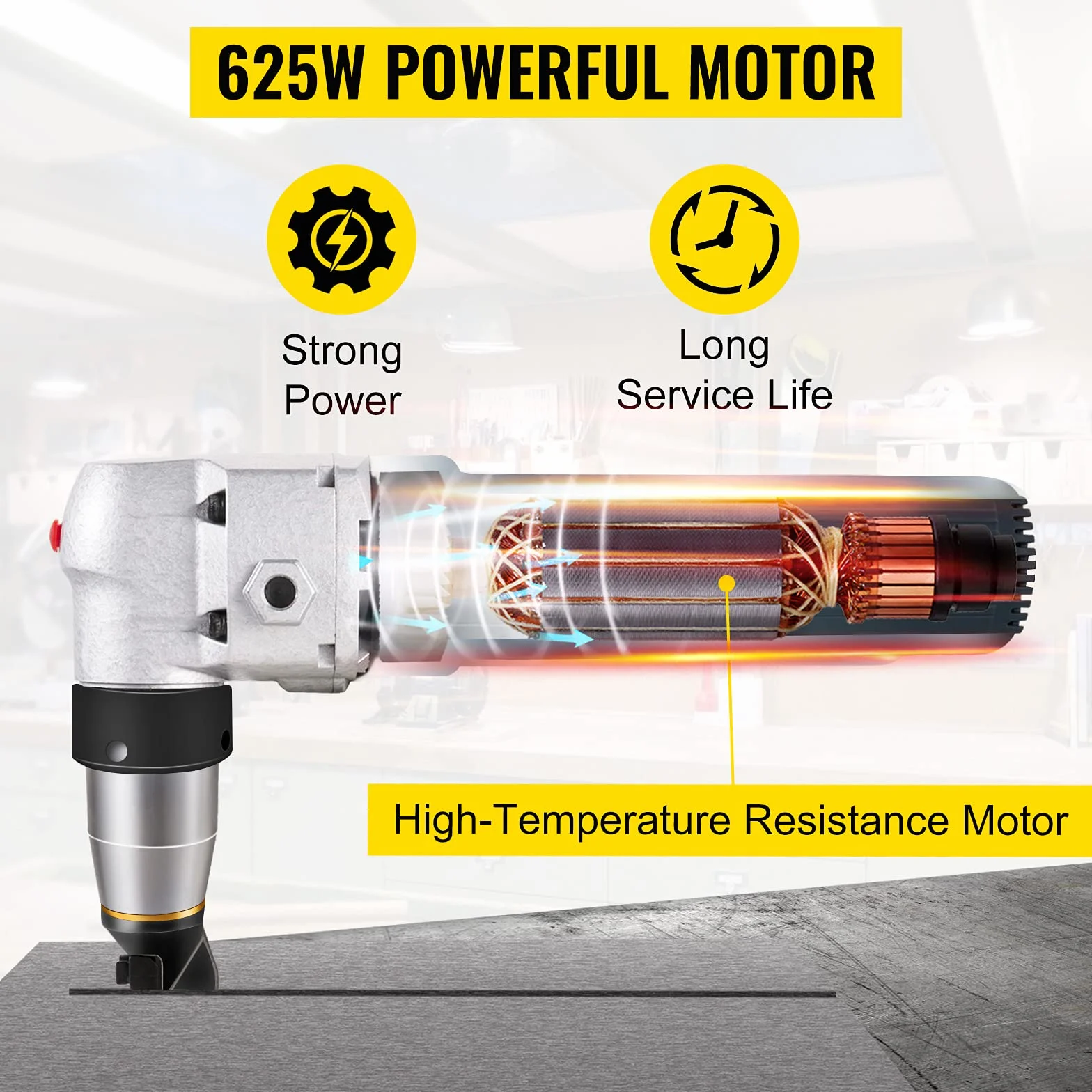 VEVOR Cizalla Nibbler de Metal 4 mm 625 W Giratorio 360º Cizalla de Punzonadora Eléctrica 1000 RPM Cizalla Eléctrica de Aleación Metálica para Chapa Metálica, Acero, Cobre, Aluminio, Plástico y Vidrio