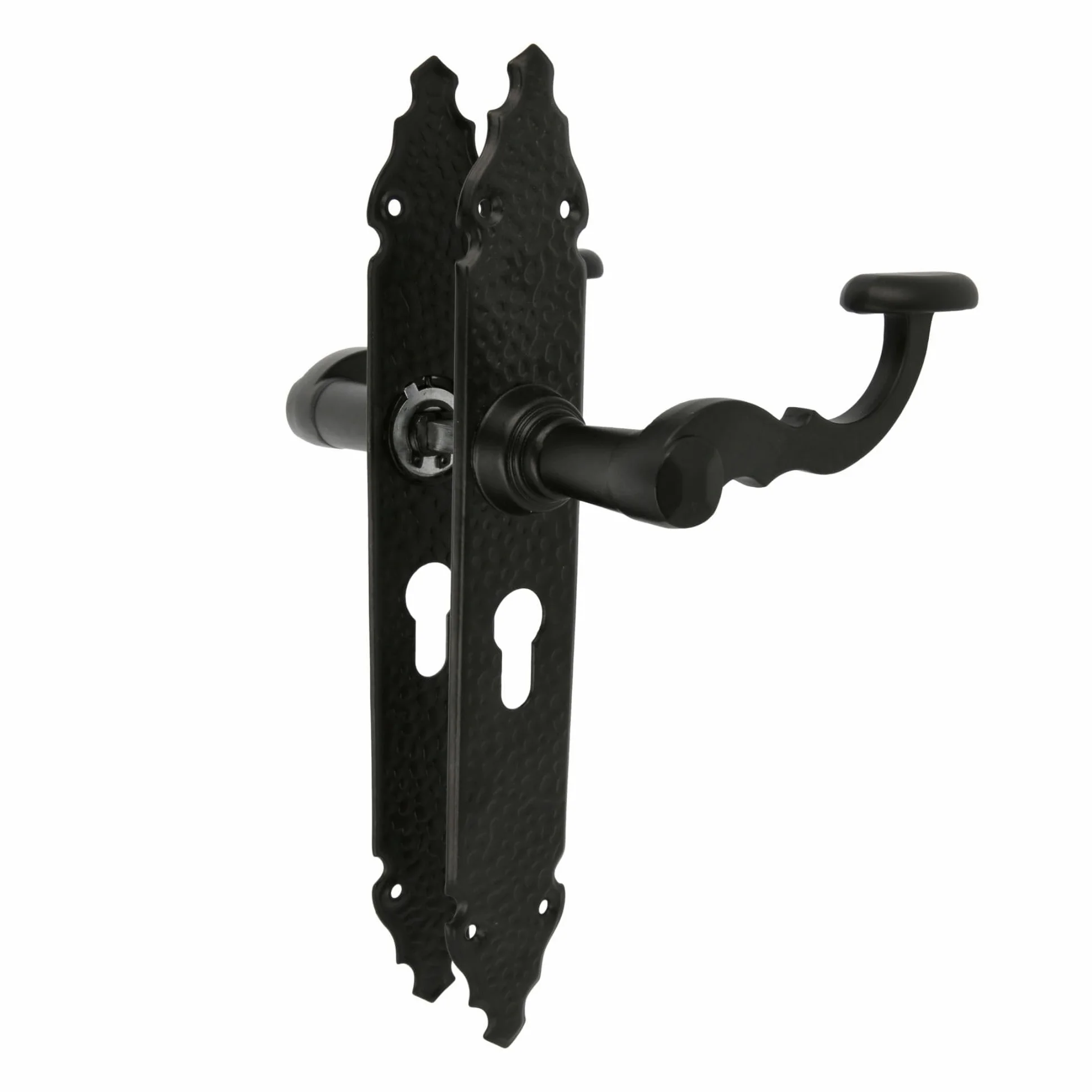 Amig - Juego de 2 Manillas para Puertas de Paso Mod.100PB85-280 x 45 x 3,5 mm - Cuadradillo 8 mm - Para Uso Con Cerraduras De Embutir - Tipo Forja - De Zamak Acabado en Negro