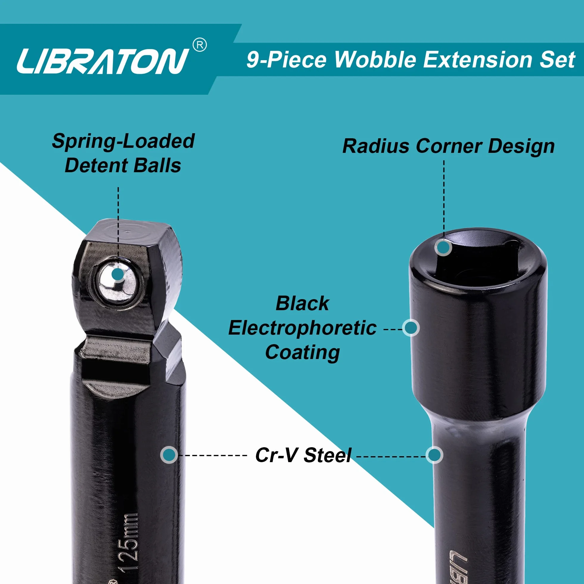 Libraton 9pcs Juego de Extensiónes Wobble, Barras de Extensión Inclinación Basculantes in Acero Cromado y Vanadio con Bandeja de Almacenamiento de EVA