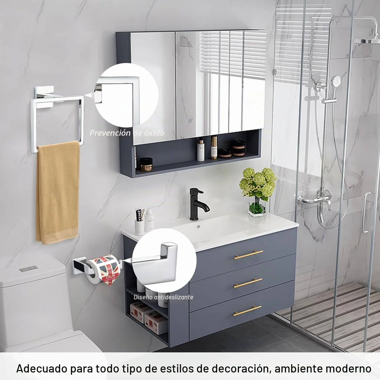 TURS Toallero de Aro Acero Inoxidable 304 Cromo Montado en Pared Soporte de Toalla Baño