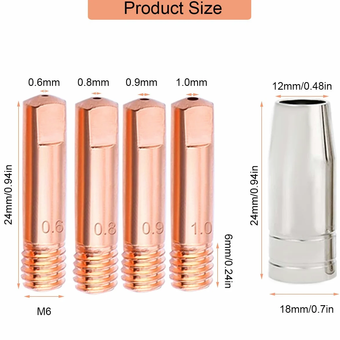 Puntas de contacto de soldadura MIG 0,6/0,8/0,9/1,0 mm MB15 15AK Kits de antorcha Boquillas Accesorios para consumibles de antorcha de soldadura 15AK MB15 MAG MIG, 42 piezas