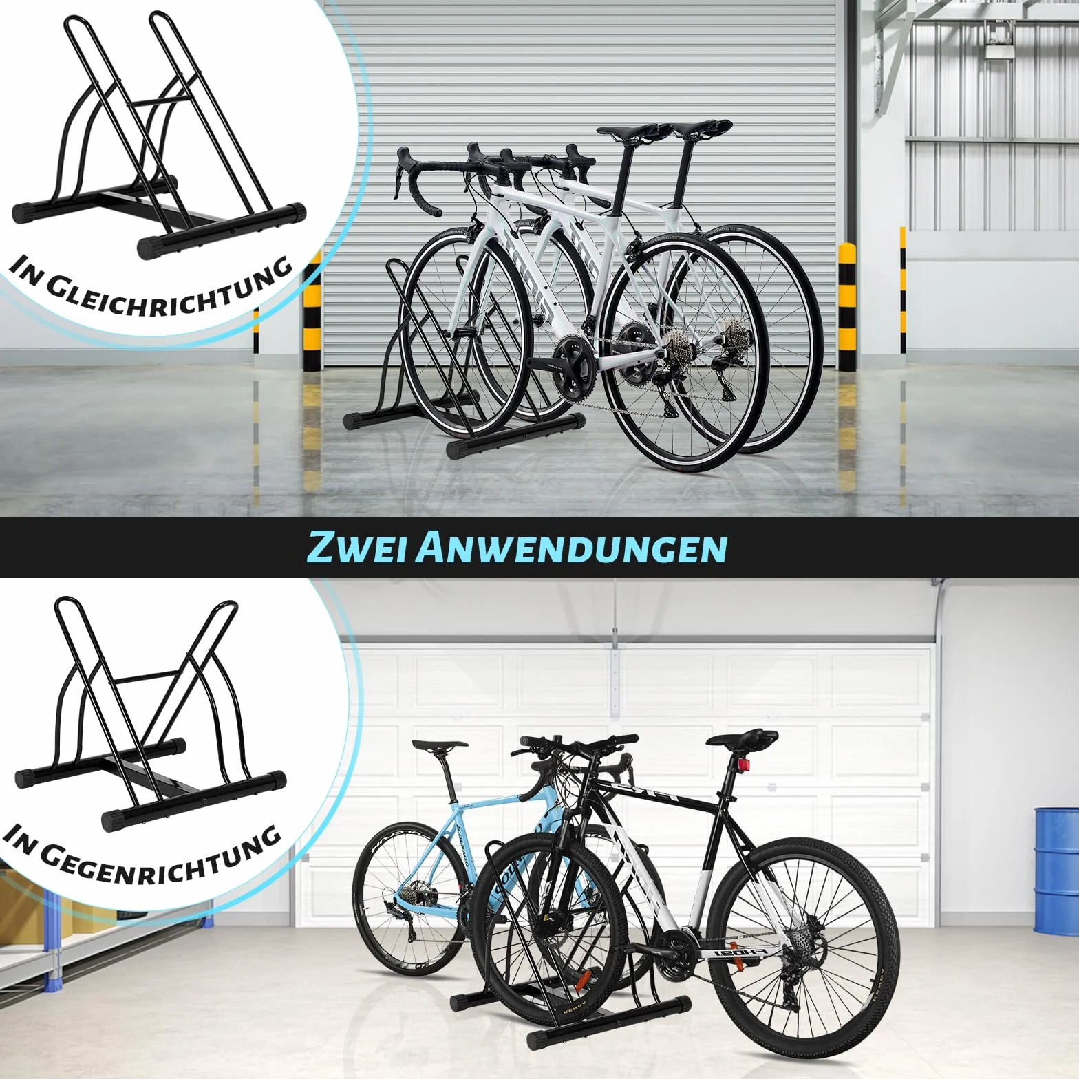 WOLTU Soporte para Bicicletas Exterior 2 Bicicletas Metálico Neumáticos 60 mm Negro