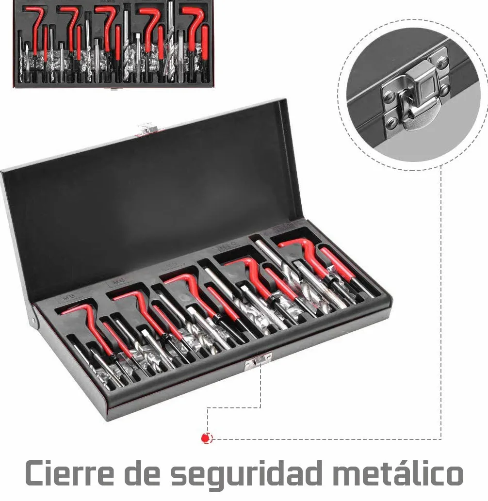 Juego de Reparación de Roscas, Kit Helicoil M5 M6 M8 M10 M12, 131 piezas | ROSCAS DAÑADOS HELICOIDALES HELICOIL Dientes PASADOS DE Tuerca
