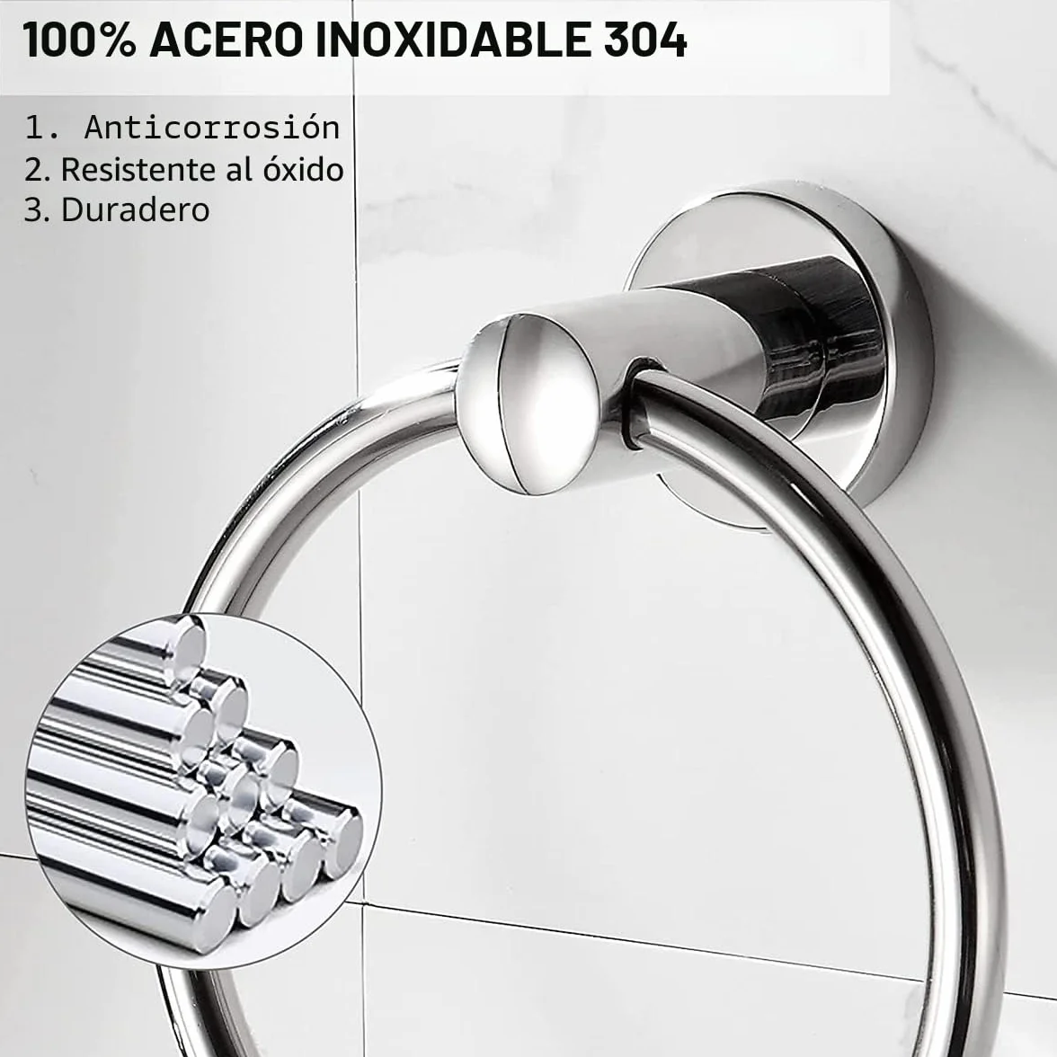 Toallero de pared acero inoxidable 304 cromado anillo toalla redondo baño cocina acabado cepillado