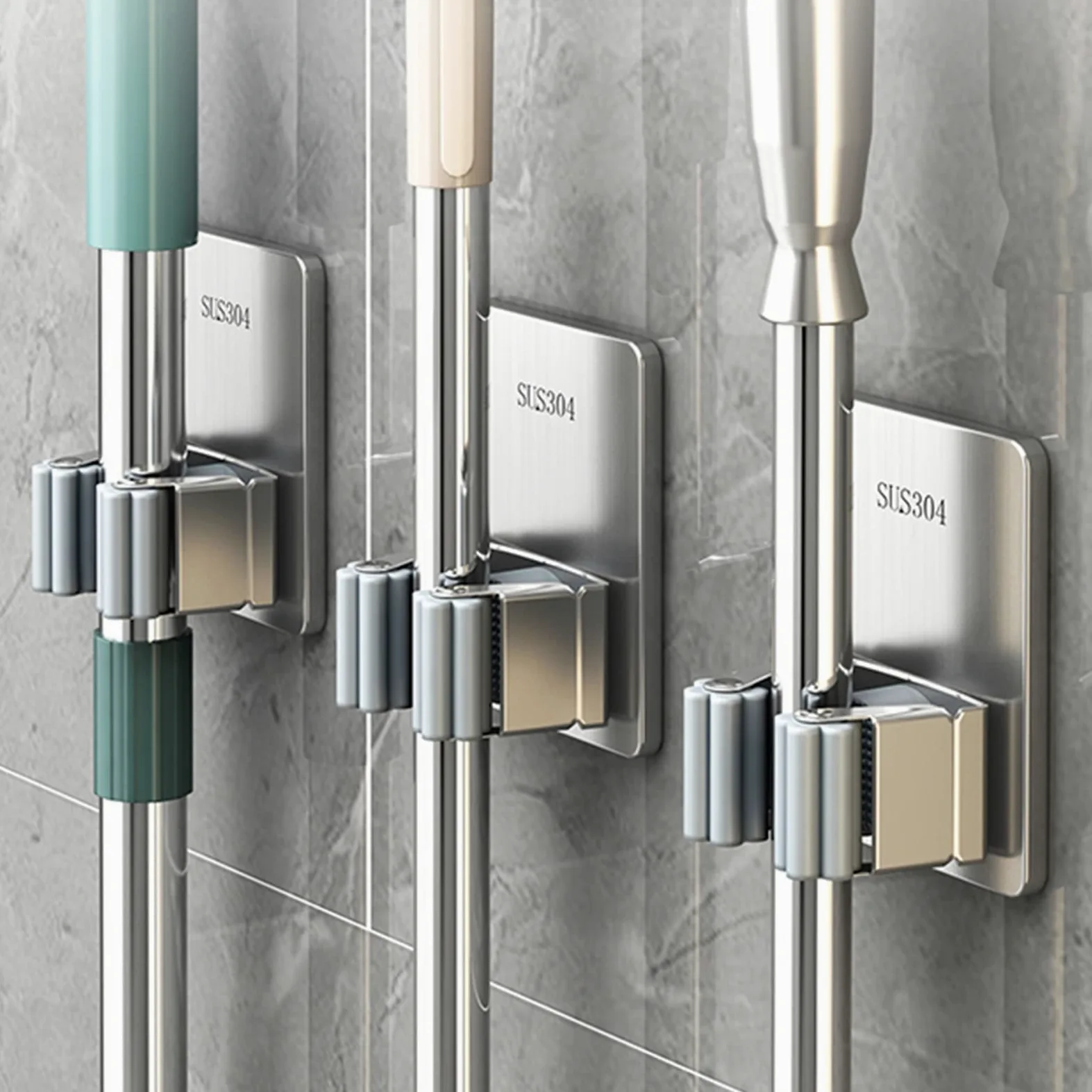 Soportes autoadhesivos for fregona, Colgador de Escoba, Soporte de Pared for Soporte de Escoba, Resistente con Colgador de Ganchos, Broche de Silicona Antideslizante, for Cuarto de Lavado, baño