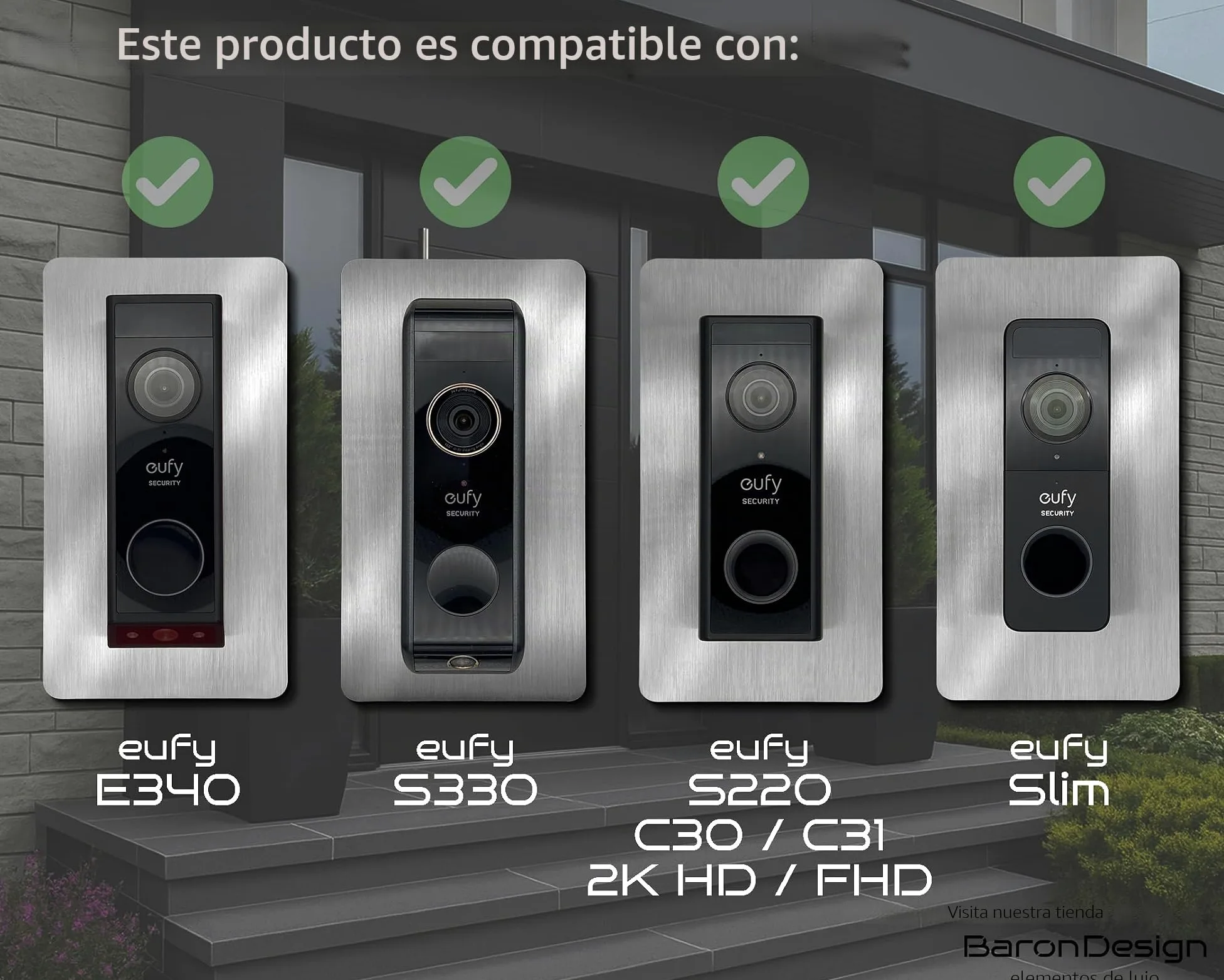 Cubierta de acero inoxidable para timbre Eufy Video E340 S330 S220 | Placa de timbre | Accesorios para soporte Eufy timbre con cámara (también C31 C30 Dual 2K HD FHD) | Pantalla Chime