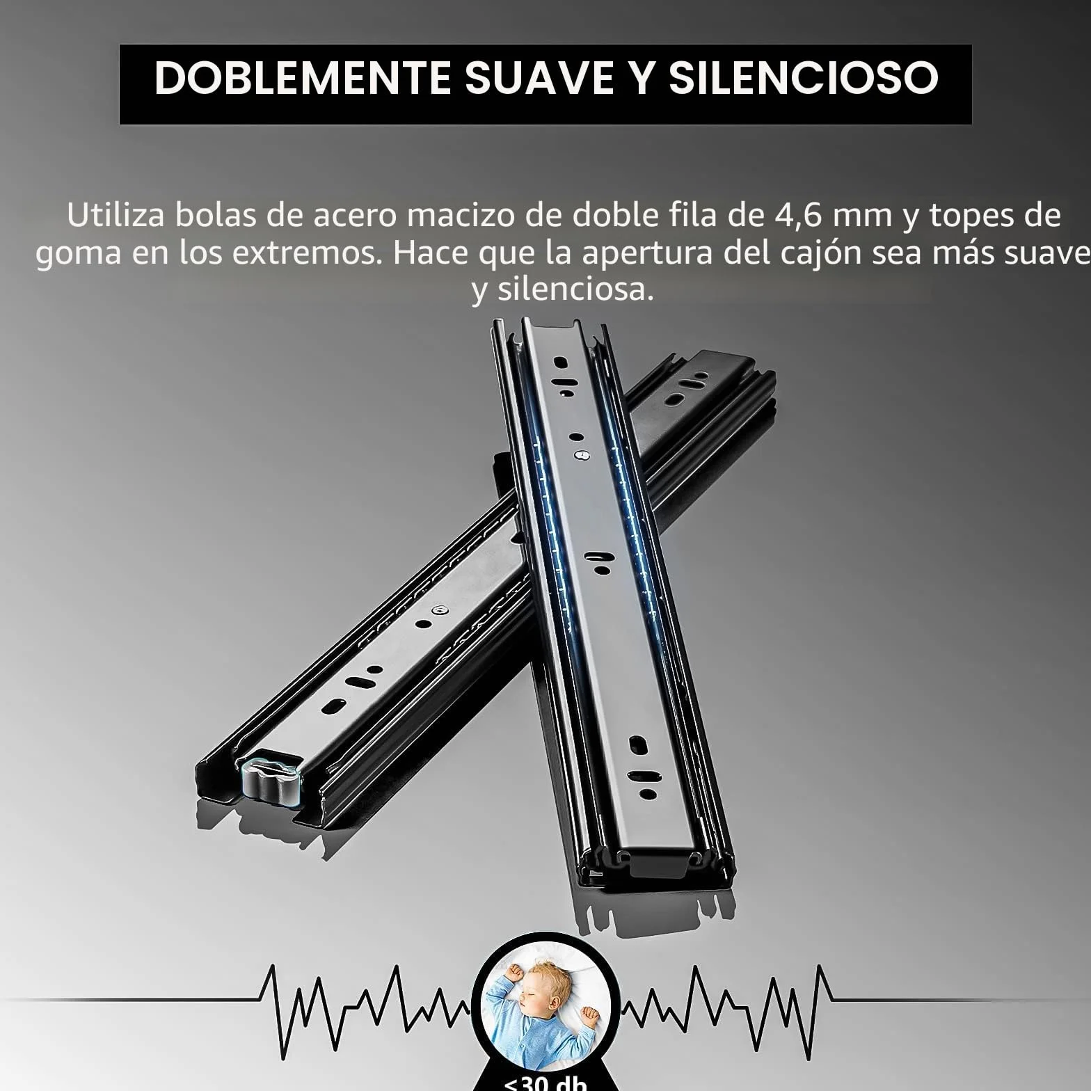 AOLISHENG Guias Correderas Para Cajones 200mm Rieles Extensión Completa 45 KG Capacidad Carga Rodamiento de Bolas 1 par