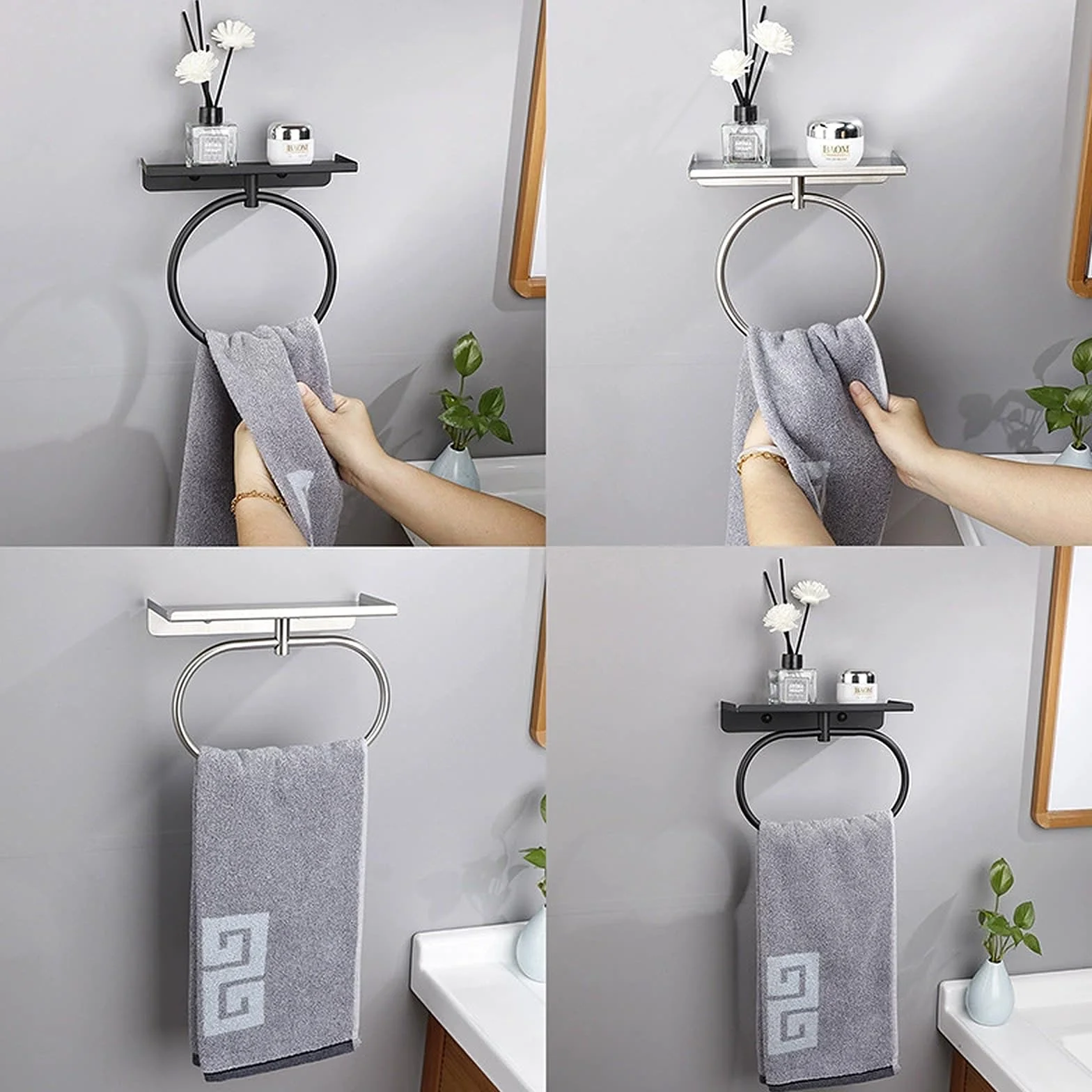 Anillo de Toalla de Acero Inoxidable 304, Toallero de Anilla Montaje en Pared Autoadhesivo sin Taladrar, Cepillado para Baño, Cocina (Plateado)
