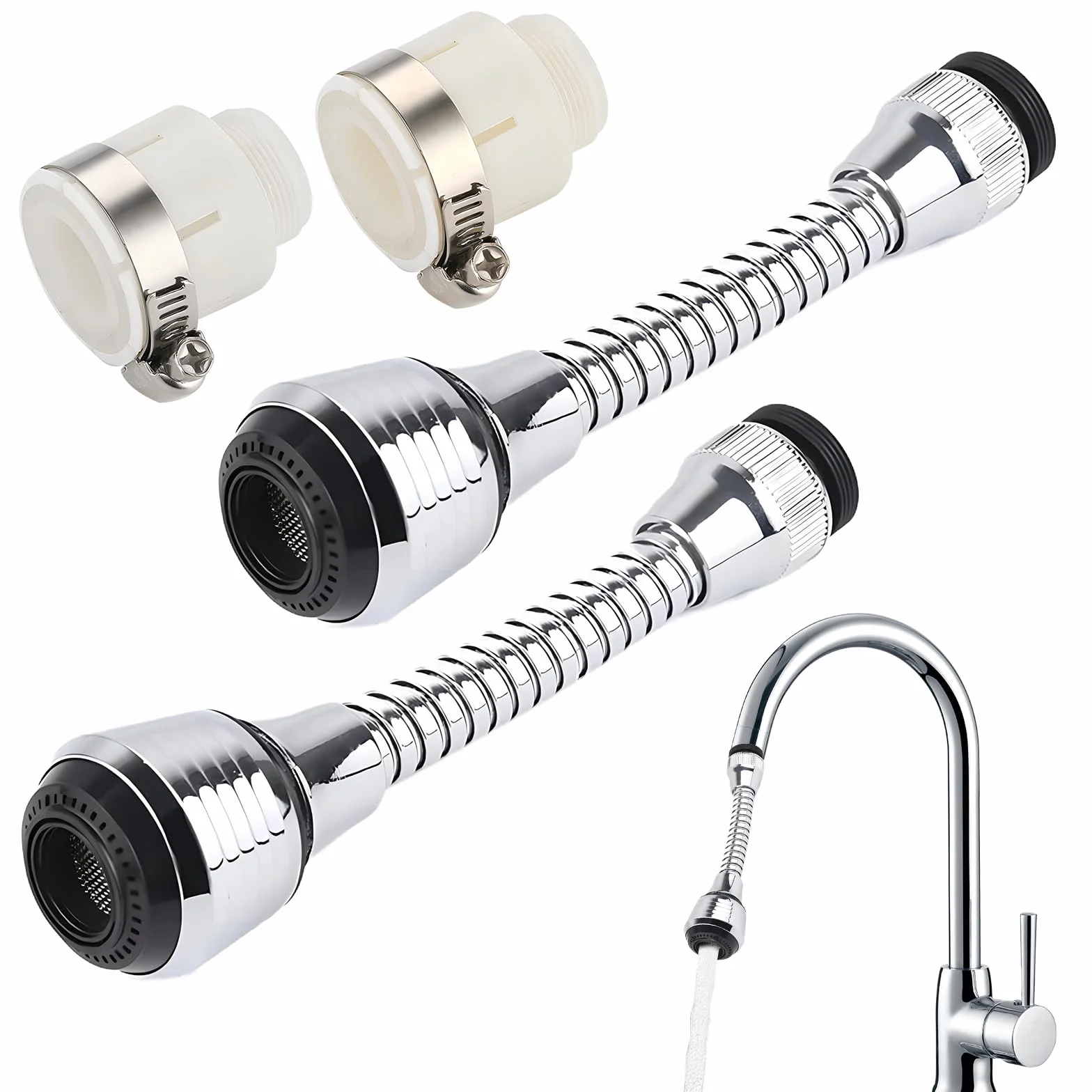 Wohlstand 2 piezas Extensor de Aireador de Grifo de Fregadero 360, Aireador de Extensión del Grifo, Pulverizador de Grifo Flexible 360, para la mayoría de los grifos de cocina y baño (2 modos)
