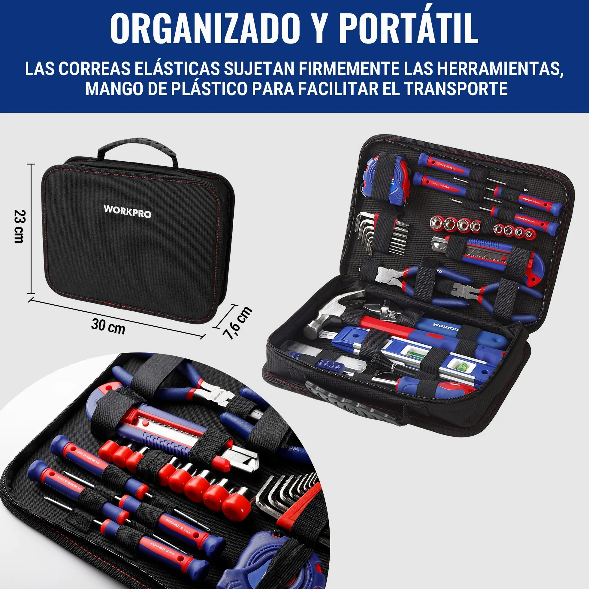 WORKPRO Juego de Herramientas Básicas 100-piezas, Herramientas manuales con Bolsa, Set de Herramientas Profesionales para Bricolaje y Arreglos Diarios