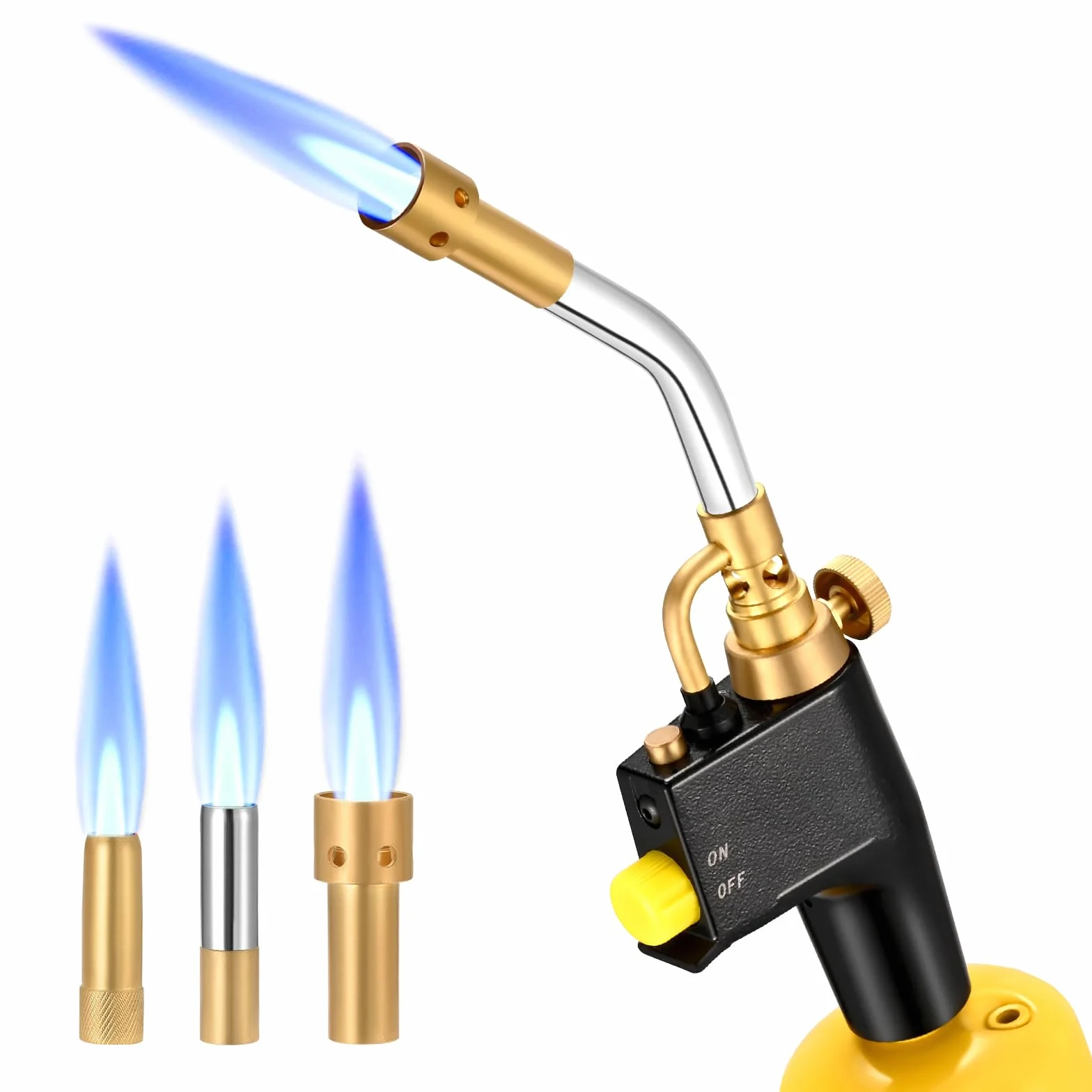 Kit de antorcha de propano de alta intensidad GJ-8000 Trigger Start MAPP Gas antorcha con autoencendido y perilla de latón Soplete de soldadura con 3 boquillas para conexión roscada MAPP CGA600