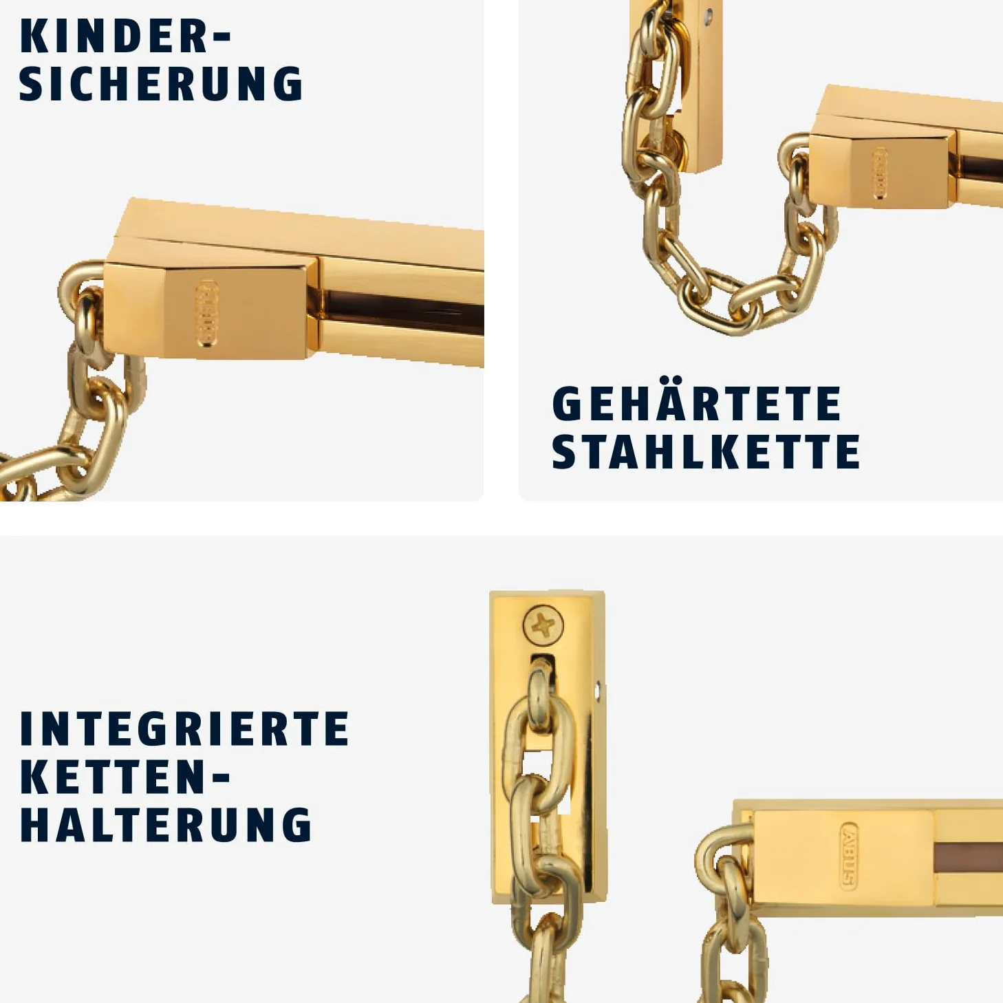 ABUS Cadena de seguridad SK66 para puerta de entrada y de vivienda - con seguro para niños - apta para puertas con apertura a izquierda y derecha - latón