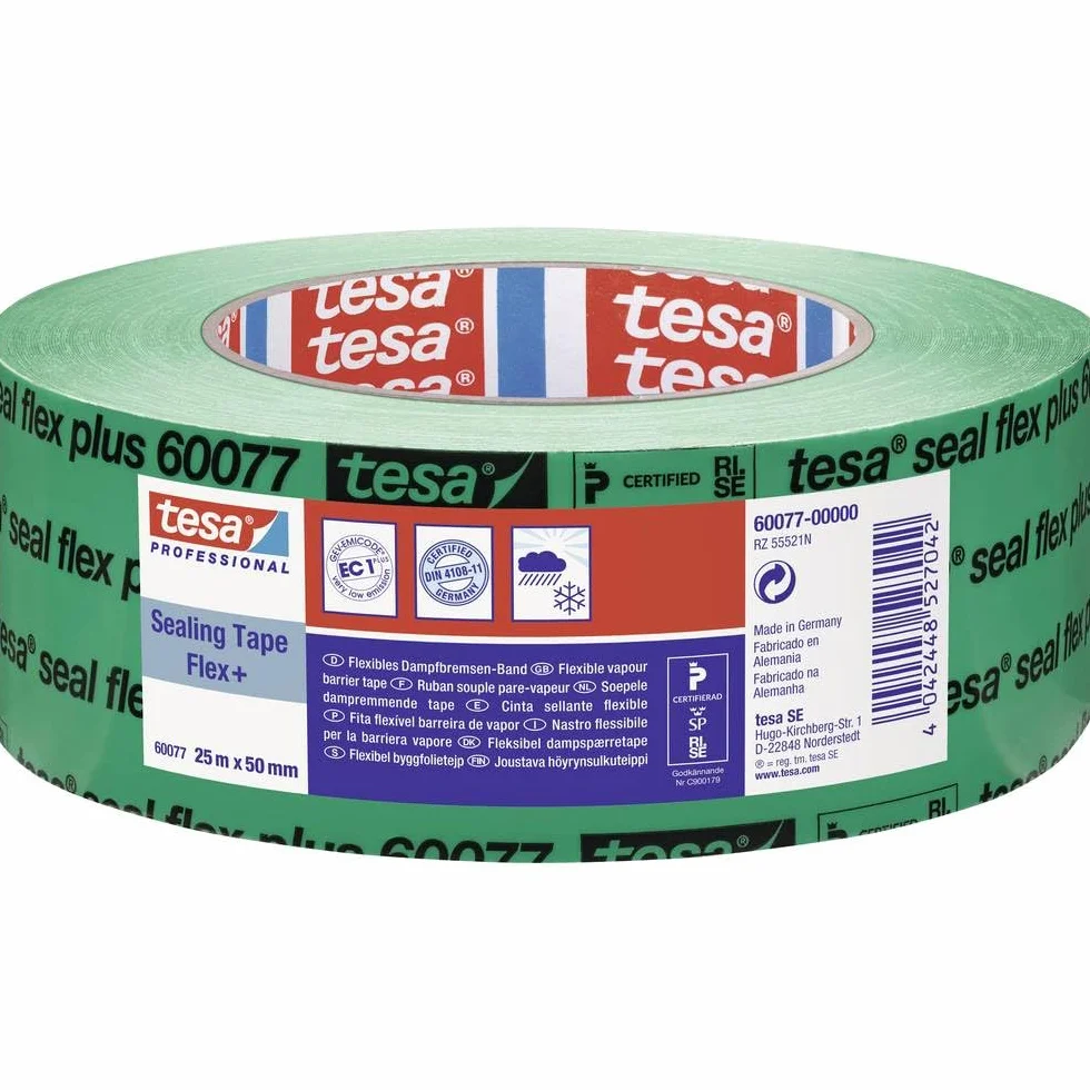 tesa Cinta barrera de vapor Seal Flex – cinta adhesiva profesional de alto rendimiento para frenos de vapor y láminas de cubierta, autoadhesiva para sellado hermético, 25 m x 50 mm