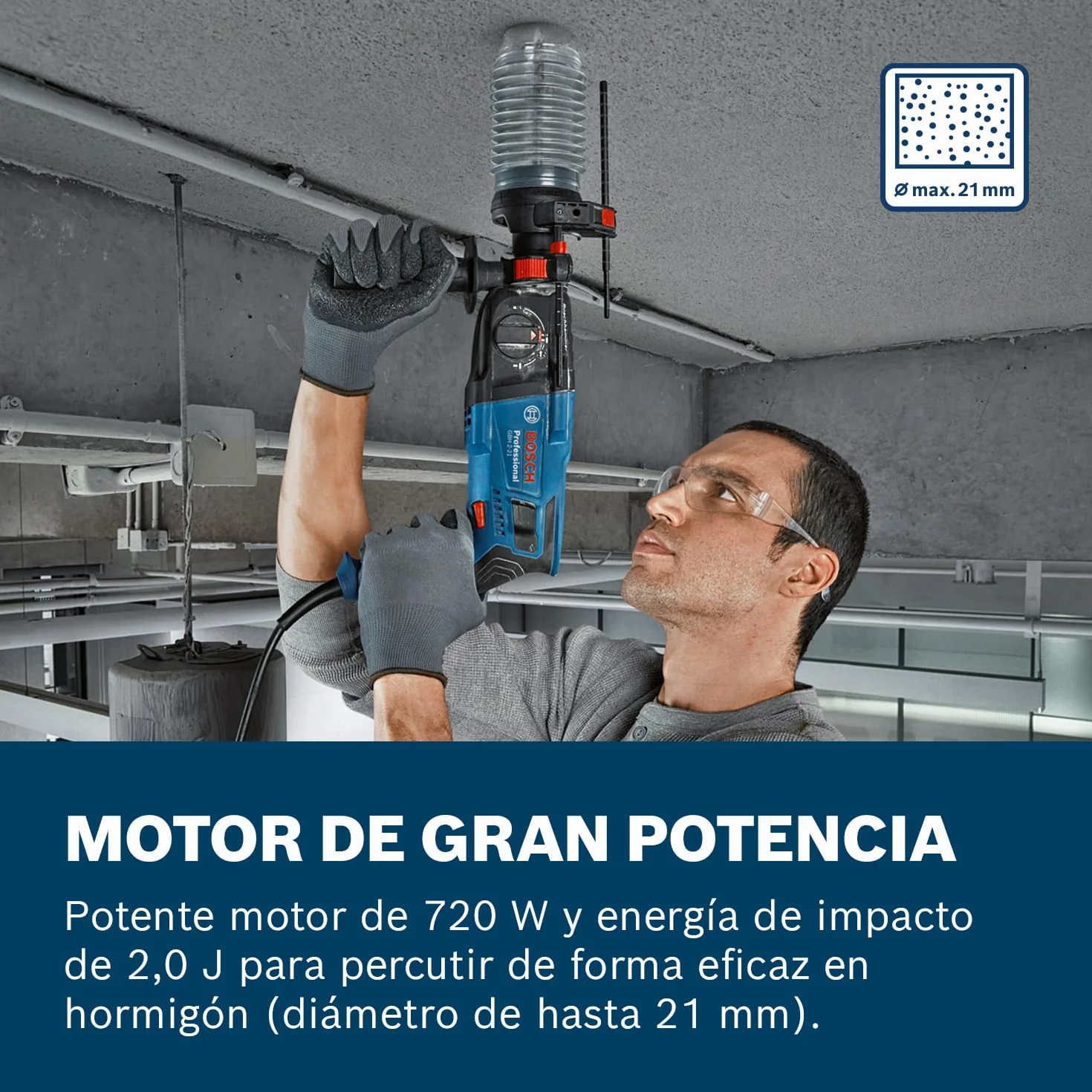 Bosch Professional martillo perforador GBH 2-21 (con SDS plus, incl. empuñadura auxiliar, paño para la máquina, profundidad retráctil, maletín)
