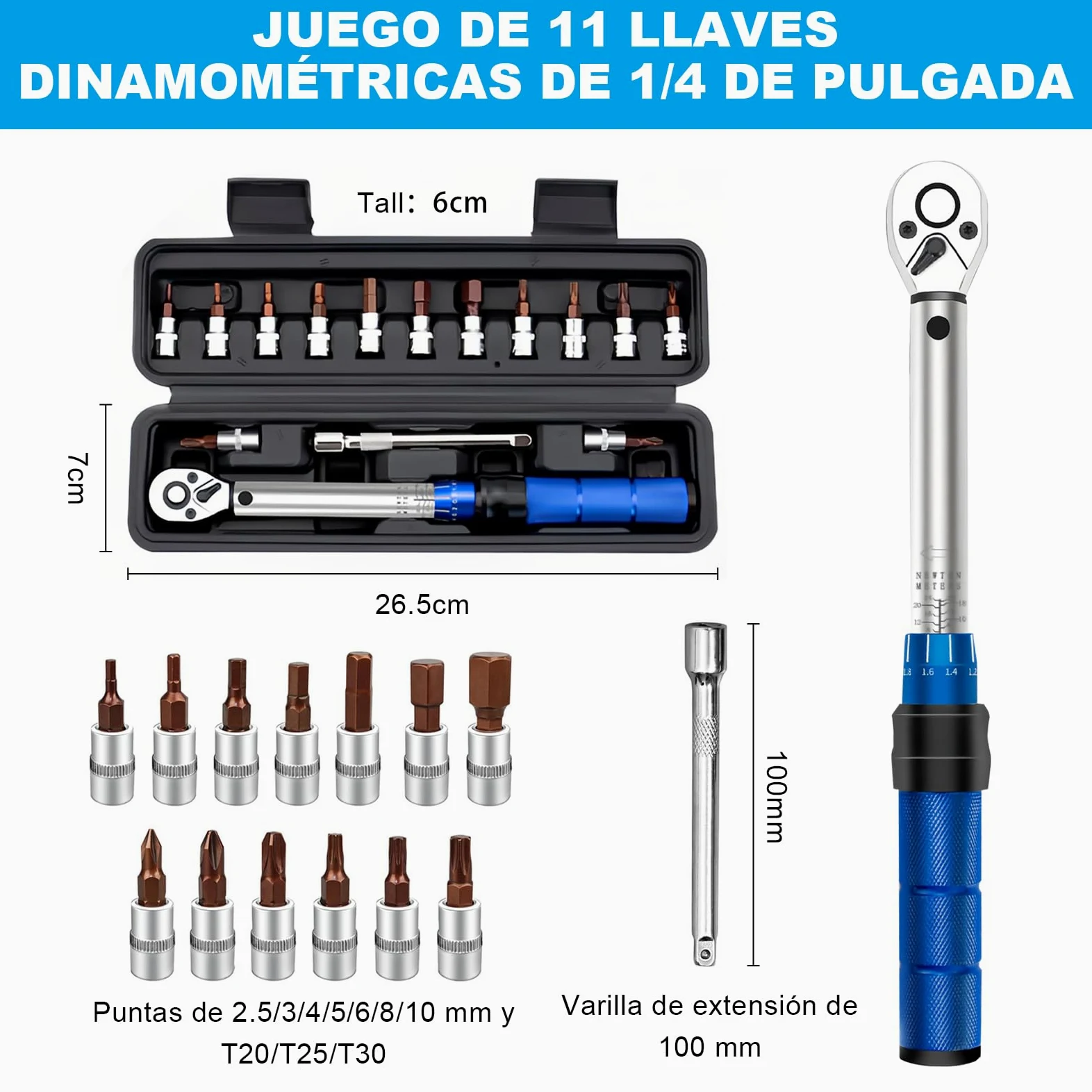 15 Piezas Llave Dinamometrica 1/4'' 2-24 Nm, Llave Dinamométrica Bicicleta Doble Dirección, Precisión de Error ±3%, Ajustable 72 Dientes con Broca y Varilla de Extensión para Bicicleta, Moto