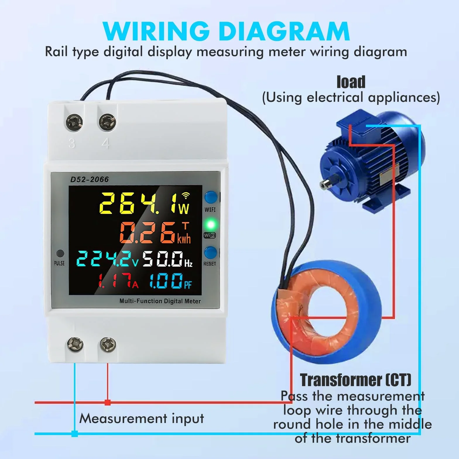 Jadeshay Medidor de Energía WiFi, AC 40-300V 100A Contador Electrico Digital Multifuncional Voltímetro Amperímetro para Medición del Consumo Eléctrico Voltaje Corriente Factor Potencia Frecuencia