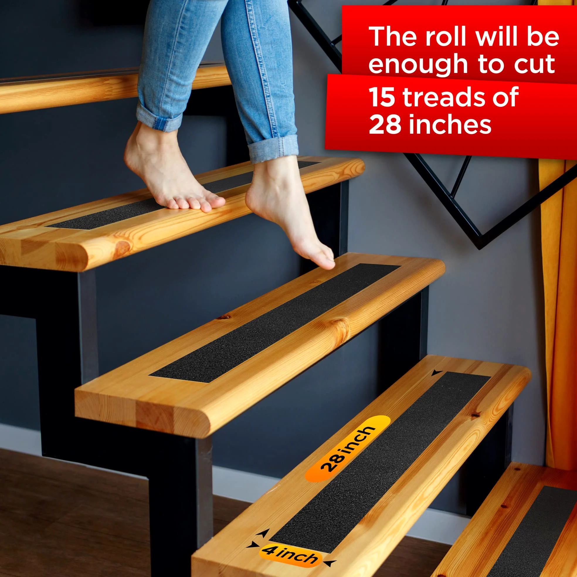 Cinta de agarre – Cinta antideslizante resistente para escaleras al aire libre e interior, impermeable, rollo antideslizante para escalones, tracción y agarre de escalera (negro, 4 pulgadas x 35 pies)