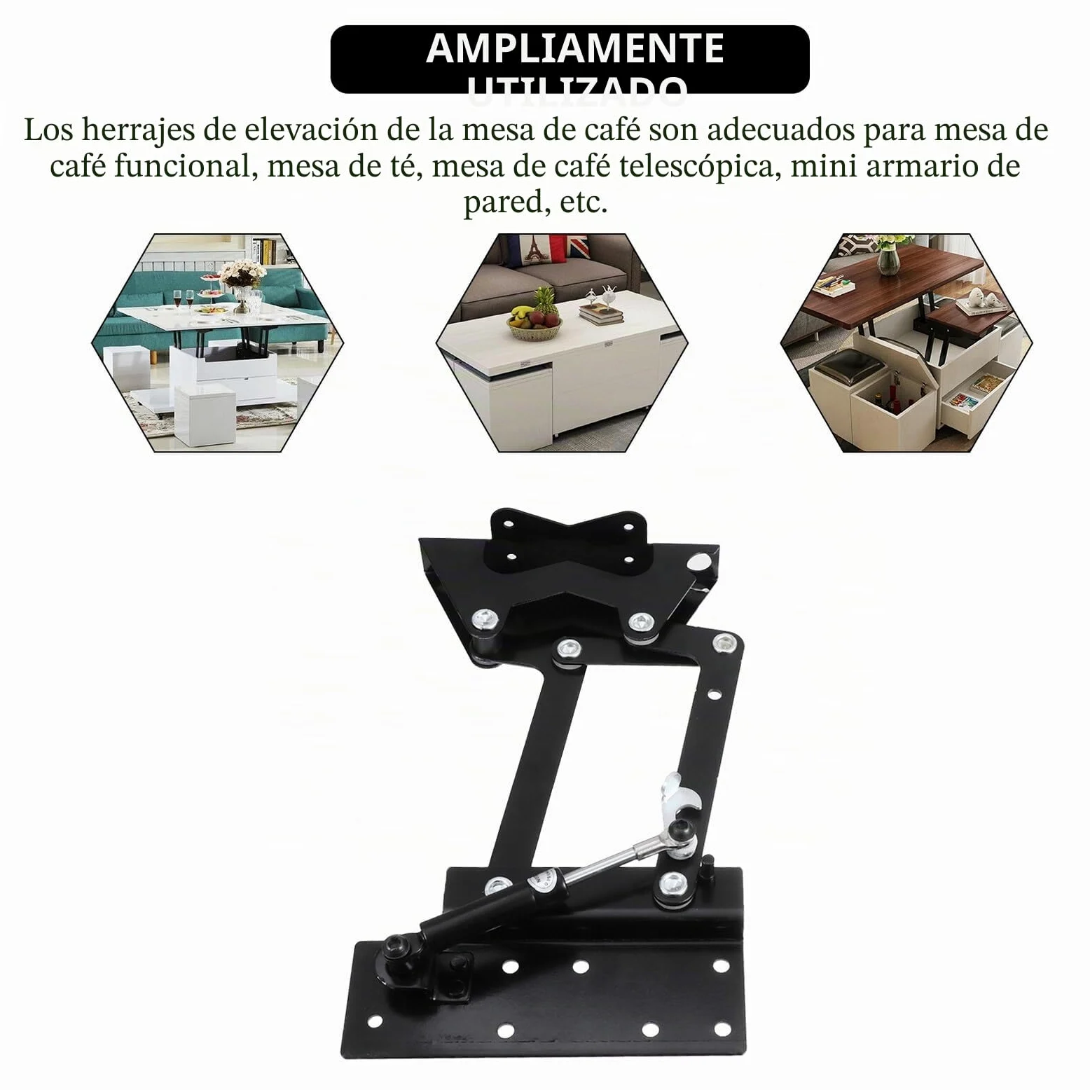 Mecanismo Hidráulico con Bisagra para Mesa Centro Elevable Marco Resistente con Amortiguador de Gas Multifuncional para Muebles Extensibles y Ahorro de Espacio