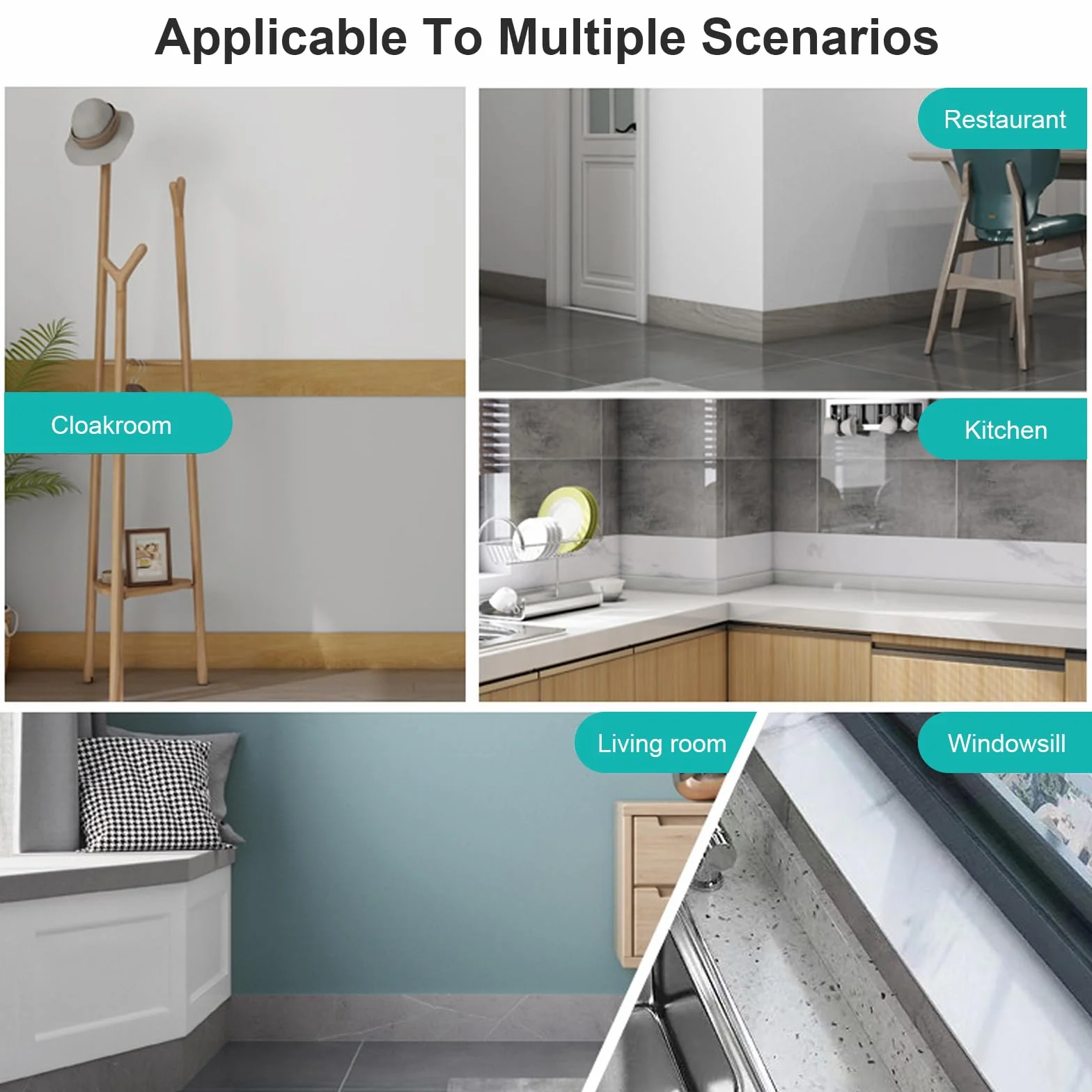 Rodapié blando de 10 m más ancho y grueso, tira decorativa flexible autoadhesiva, perfiles de transición para el suelo, molduras de suelo, zócalos de pared, vetas de madera de mármol (1, gris, 10 m x