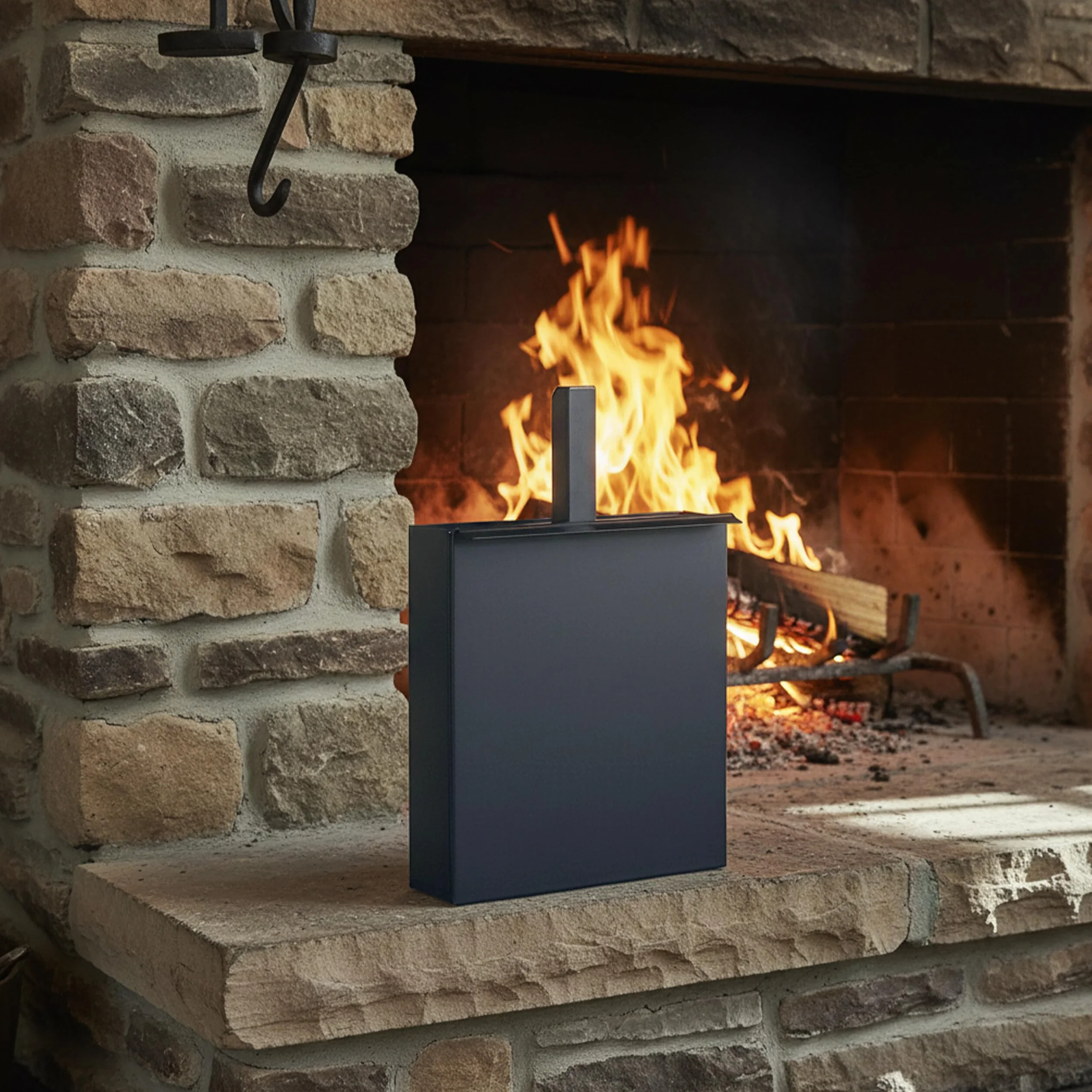 Relaxdays Caja Cenizas Recogedor, Acero, Contenedor Cenizas Chimenea y Estufa, 35,5 x 23 x 9 cm, Pala Cenizas, Antracita