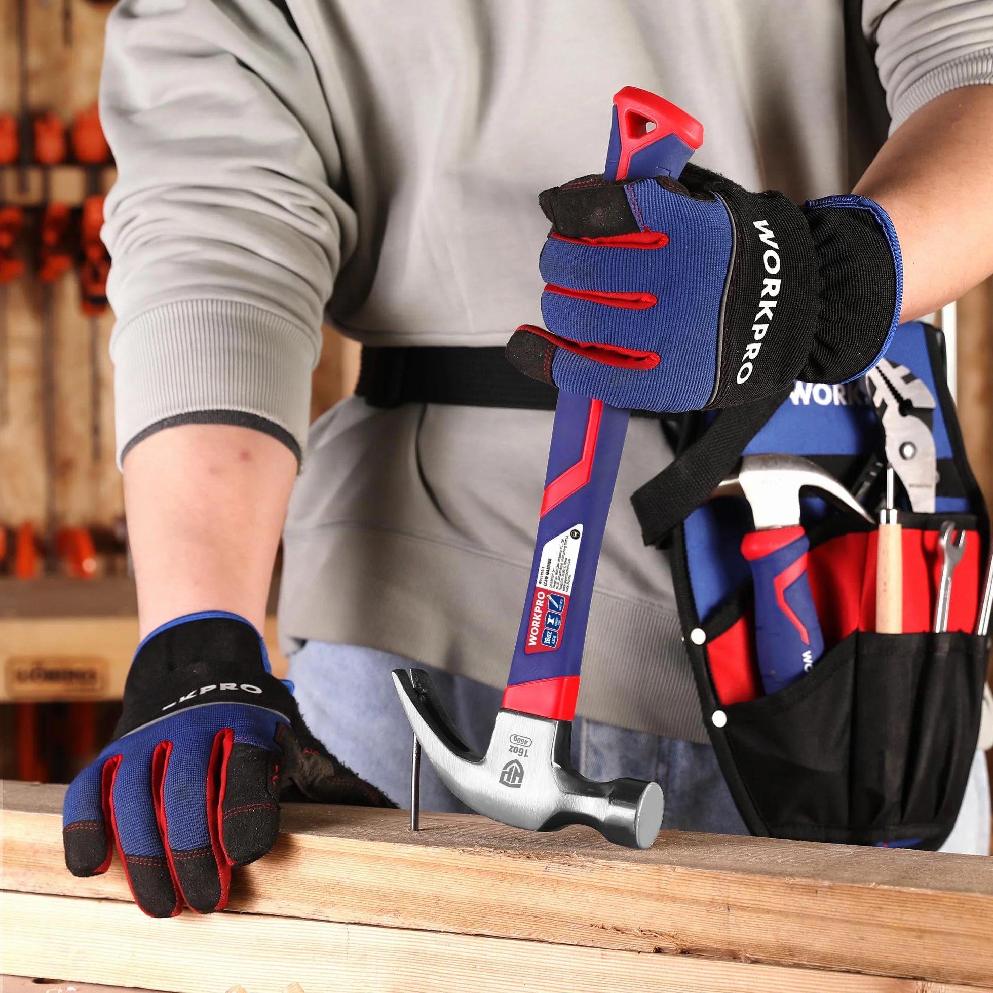 WORKPRO Martillo de Carpintero 2 Piezas, Martillo de Uñas 720 g y 340 g, Martillo de Garra con Mango Ergonómico Antideslizante, para Carpintería, Bricolaje y Reparaciones de Madera