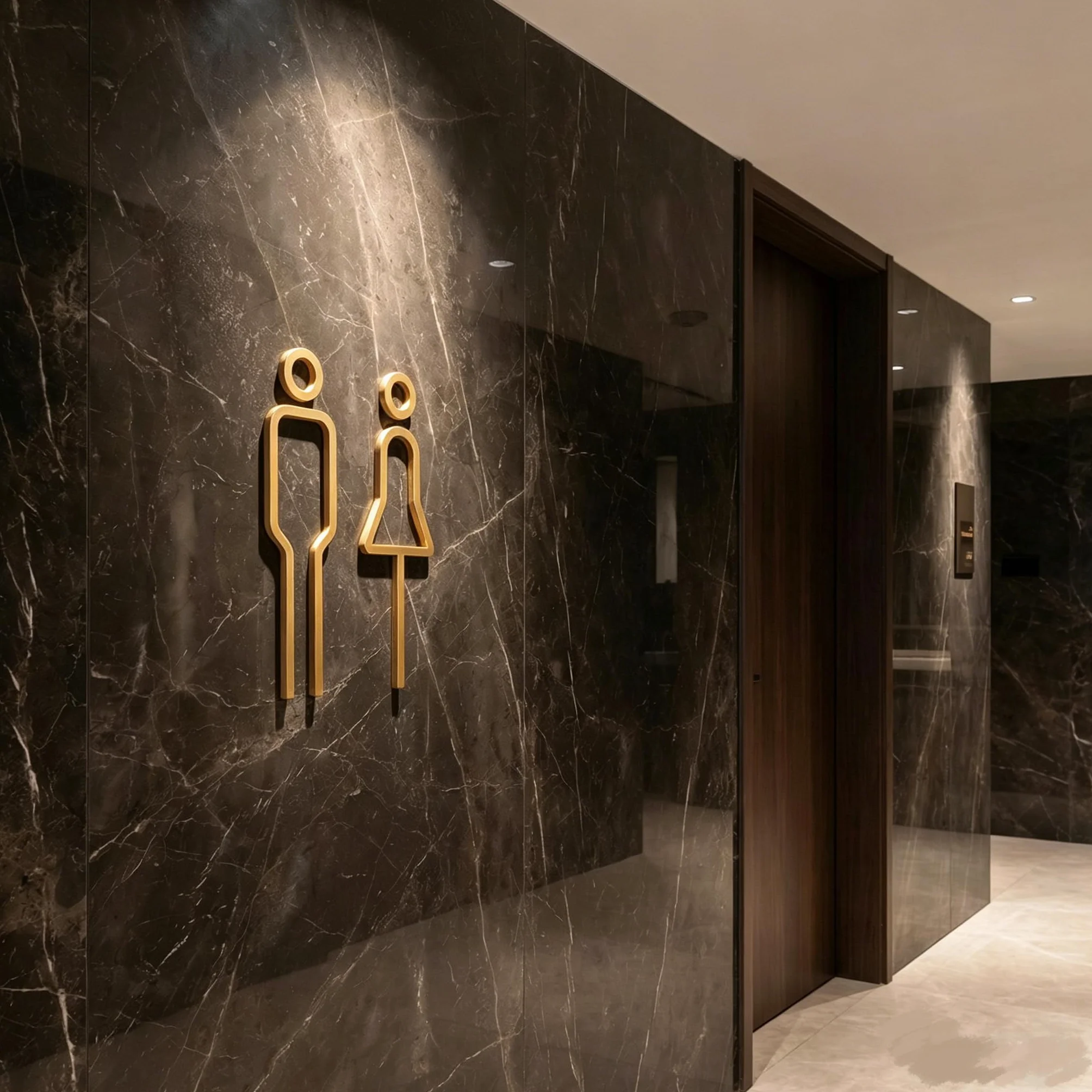 Nivofu Carteles de Baño Adhesivos Dorados, Señalización WC Hombre y Mujer en Acrílico Premium, Placa para Puerta de Aseo, Diseño Moderno para Oficina, Hotel y Restaurante, Fácil Instalación