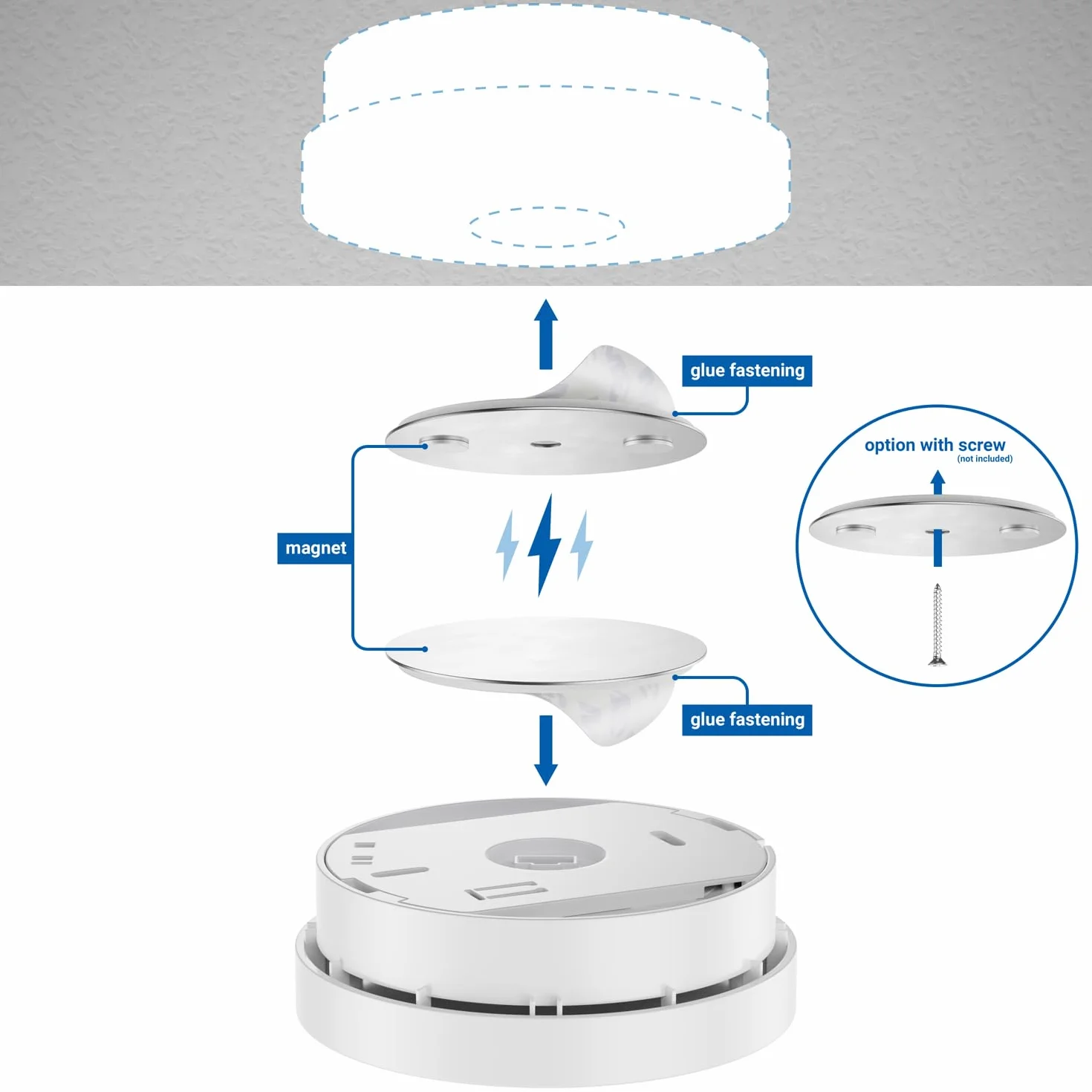 deleyCON 4 Pieza Soporte Magnético para Detector de Humo 65 mm Diámetro