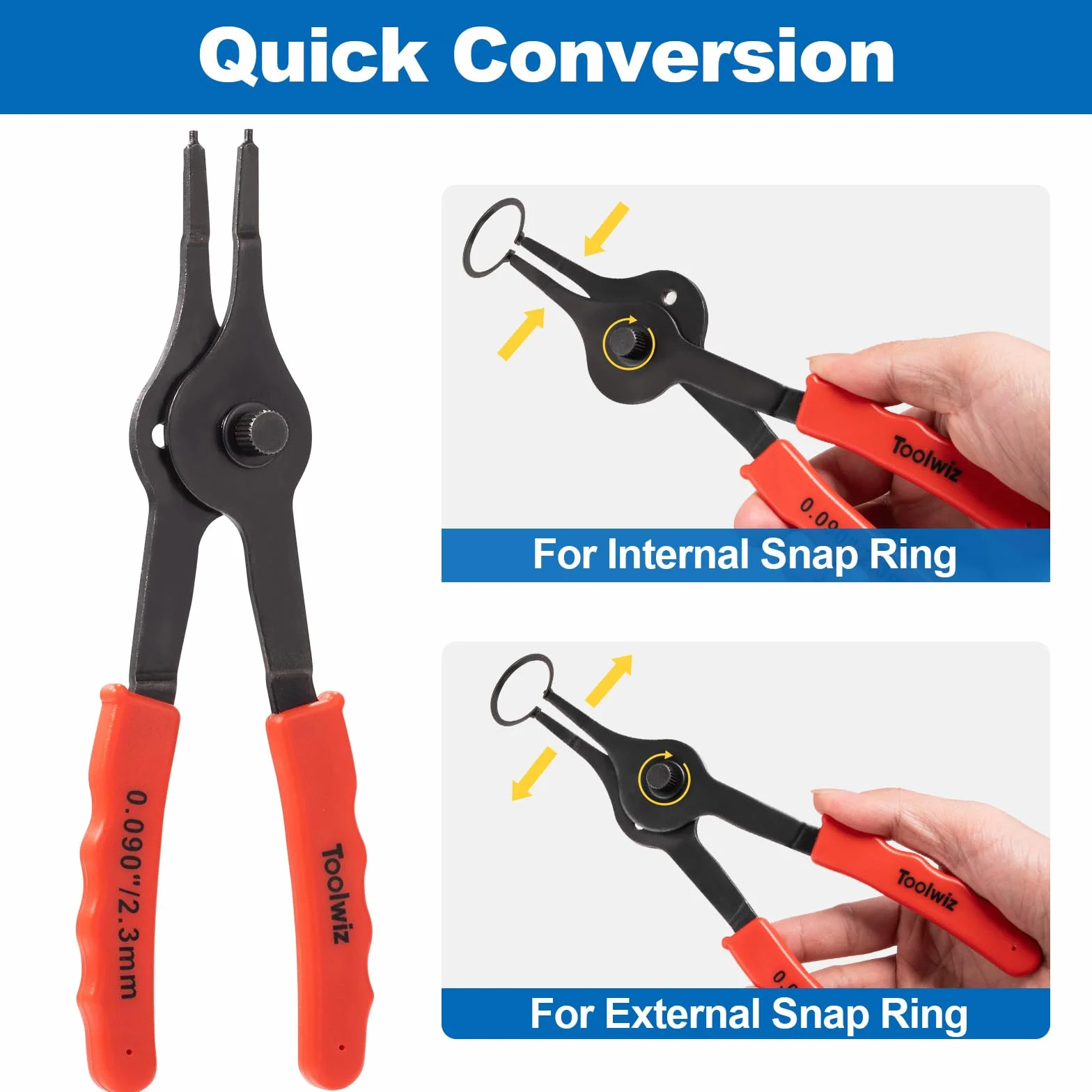 Toolwiz Juego de alicates de anillo a presión, 10 piezas de alicates de anillo de retención internos y externos, alicates de clip en C, herramientas automotrices curvadas y rectas de alta resistencia