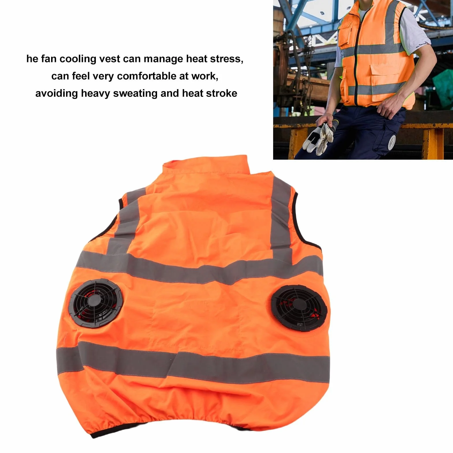 Fockety Chaleco de seguridad para refrigeración, chaleco de aire acondicionado con 2 ventiladores, tira reflectante, chaleco de refrigeración personal para trabajar