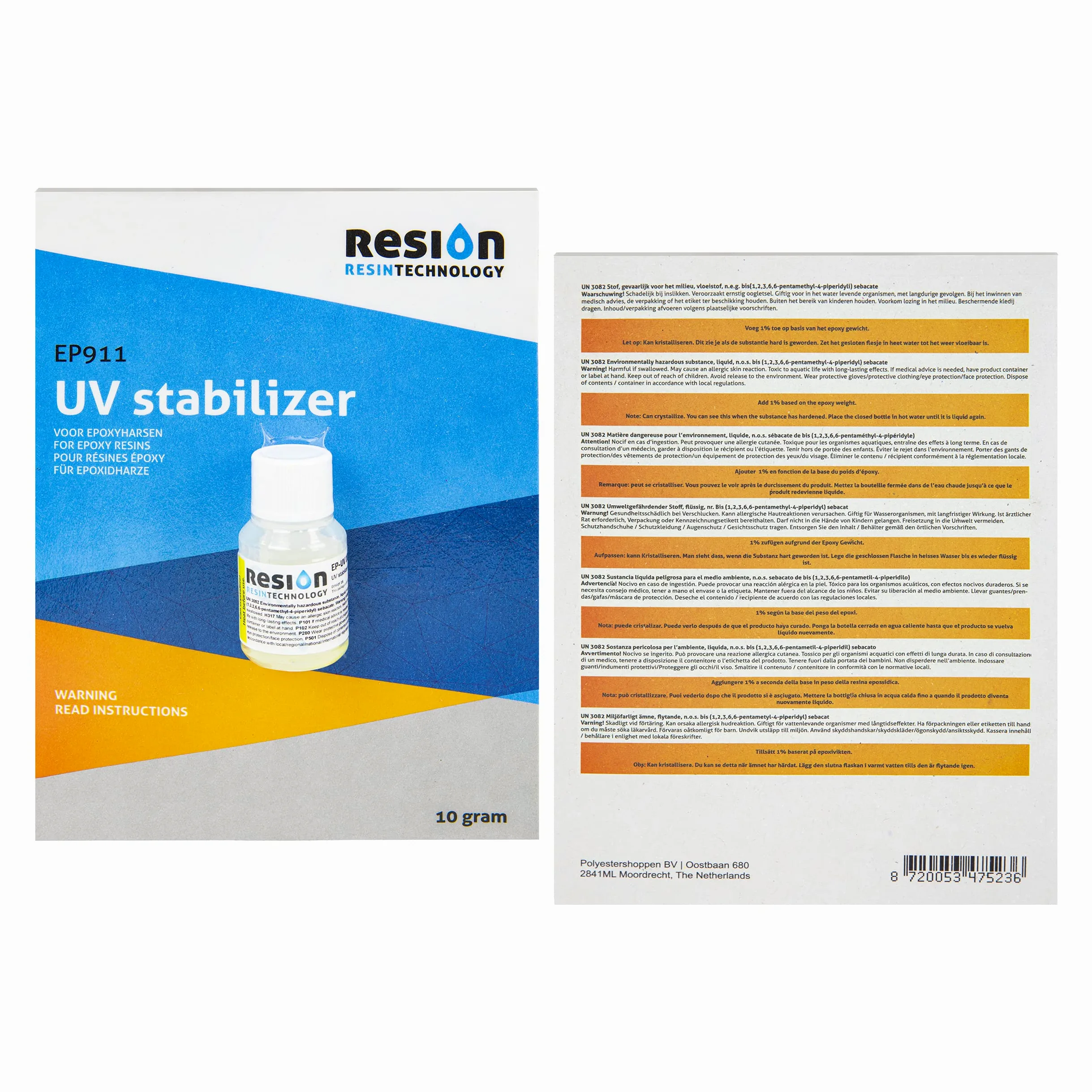 Estabilizador UV de resina epoxi/Evita la decoloración | 10g | Sin olor, para todas las resinas epoxi.