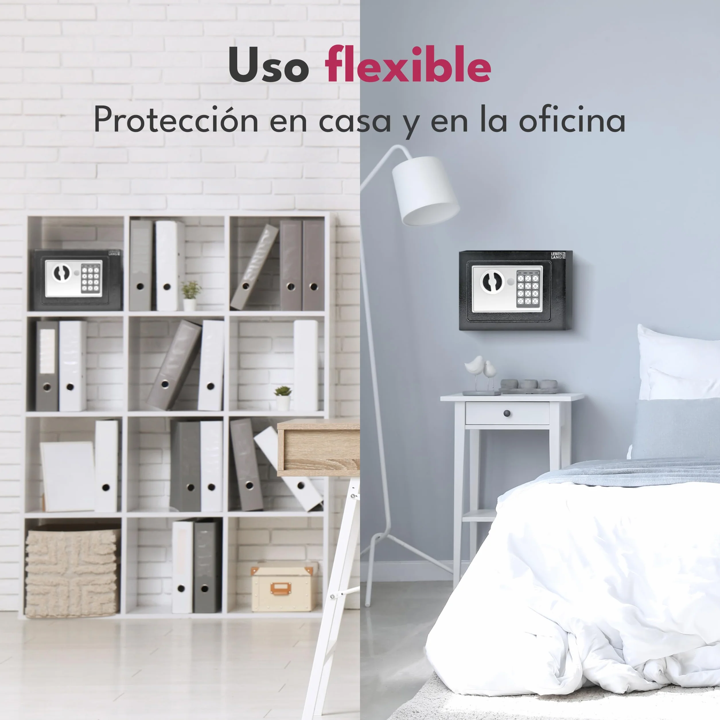 LEBENLANG Caja fuerte pequeña 5L para hogar con cerradura de combinación y bolsa ignífuga