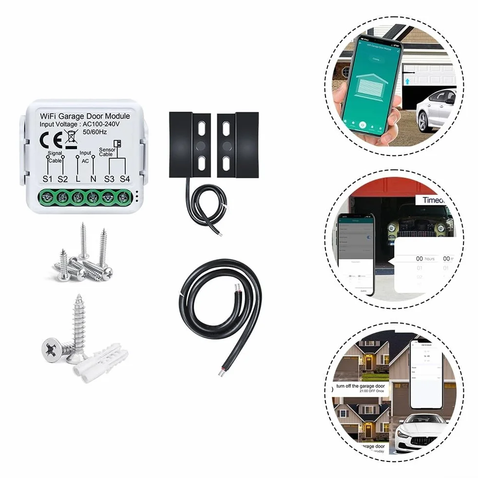 Módulo de puerta de garaje WiFi, para aplicación Tuya, controlador inteligente de puerta de garaje, abridor de sensores de puerta de garaje en tiempo real, control remoto y voz