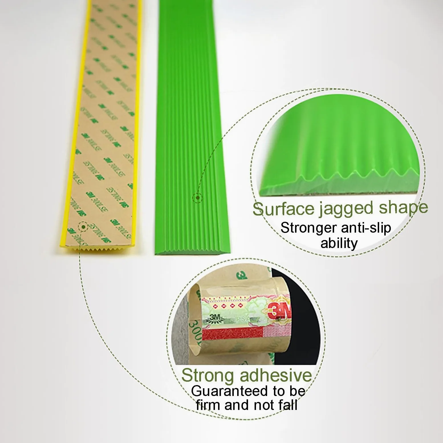 Tiras adhesivas antideslizantes para niños y adultos, cinta antideslizante segura para uso en interiores y exteriores, ideal para jardín de infantes, color verde, fácil de aplicar