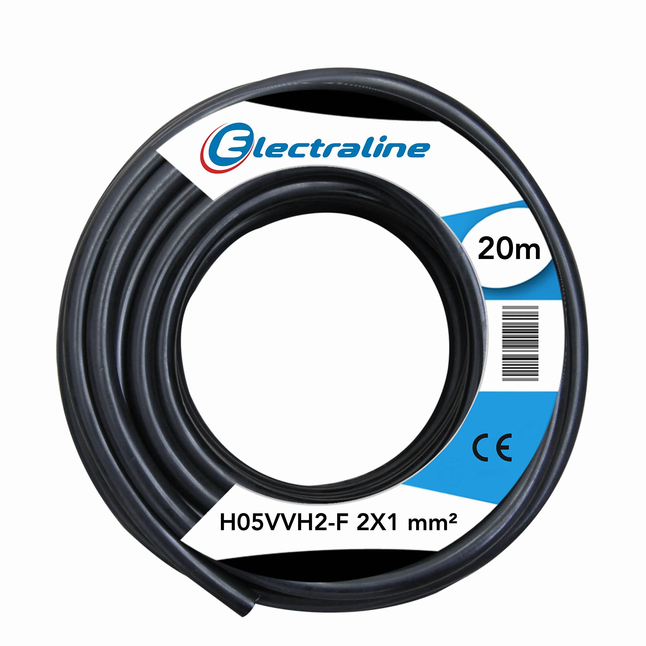 Electraline 10984, Cable para Extensiones H05VVH2-F, Sección 2x1 mm, 20 m, Negro