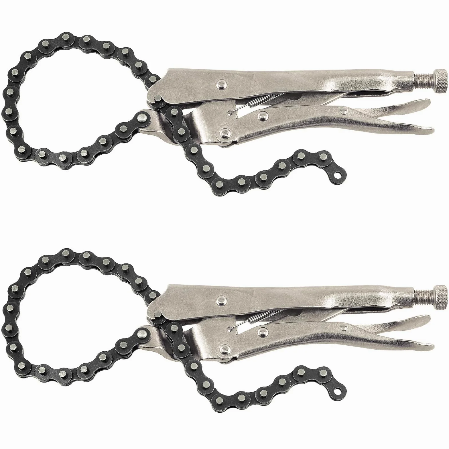 Swpeet 2Pcs 9 pulgadas de acero de aleación para uso pesado Pinzas de la cadena de bloqueo con cadena de 20", herramienta de filtro de aceite reversible Accesorios de tuberías Herramientas Llave