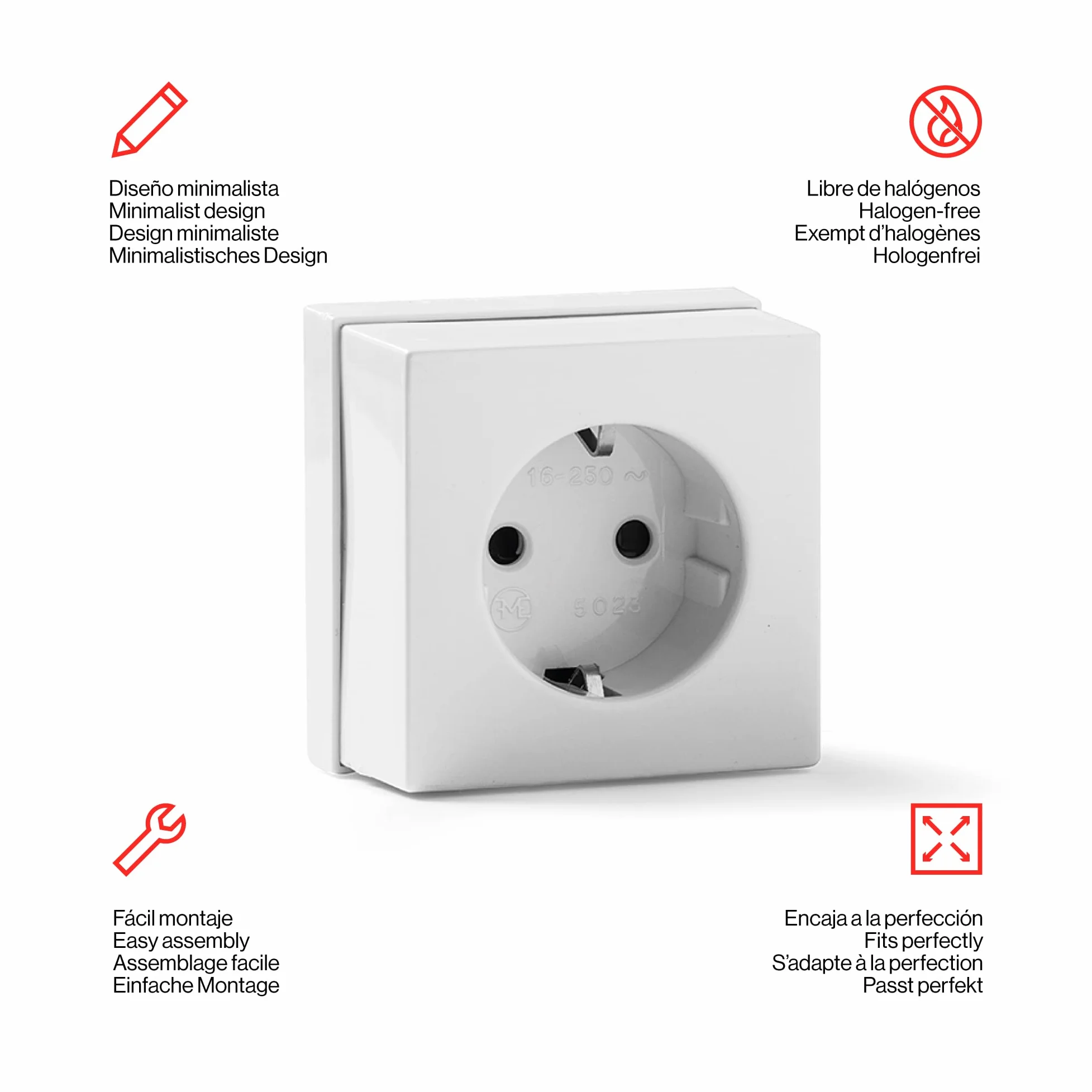 FAMATEL Toma de corriente TTL Serie 5000 65x65mm Superficie 16A 250V Blanco